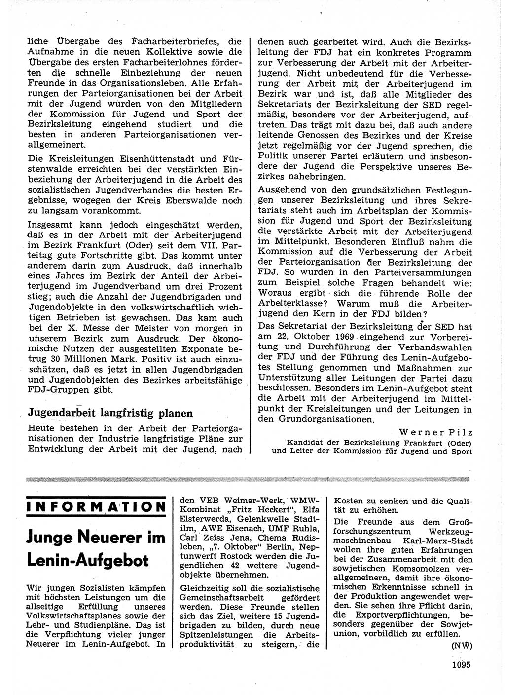 Neuer Weg (NW), Organ des Zentralkomitees (ZK) der SED (Sozialistische Einheitspartei Deutschlands) für Fragen des Parteilebens, 24. Jahrgang [Deutsche Demokratische Republik (DDR)] 1969, Seite 1095 (NW ZK SED DDR 1969, S. 1095)