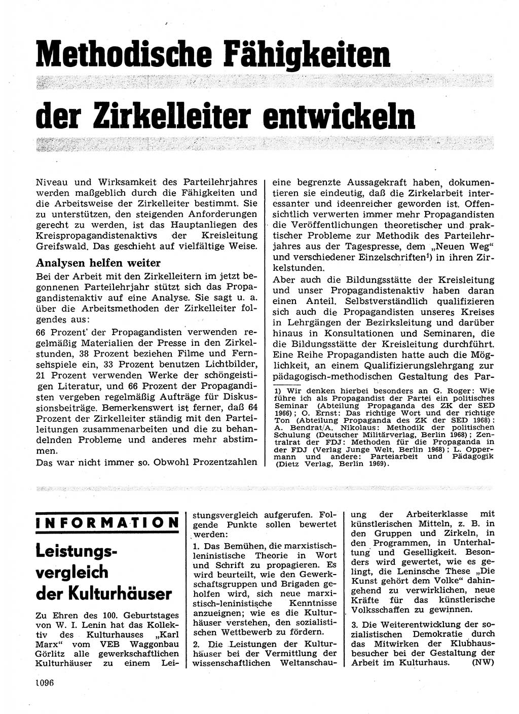 Neuer Weg (NW), Organ des Zentralkomitees (ZK) der SED (Sozialistische Einheitspartei Deutschlands) für Fragen des Parteilebens, 24. Jahrgang [Deutsche Demokratische Republik (DDR)] 1969, Seite 1096 (NW ZK SED DDR 1969, S. 1096)