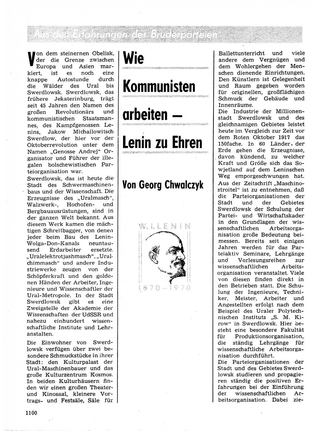 Neuer Weg (NW), Organ des Zentralkomitees (ZK) der SED (Sozialistische Einheitspartei Deutschlands) für Fragen des Parteilebens, 24. Jahrgang [Deutsche Demokratische Republik (DDR)] 1969, Seite 1100 (NW ZK SED DDR 1969, S. 1100)