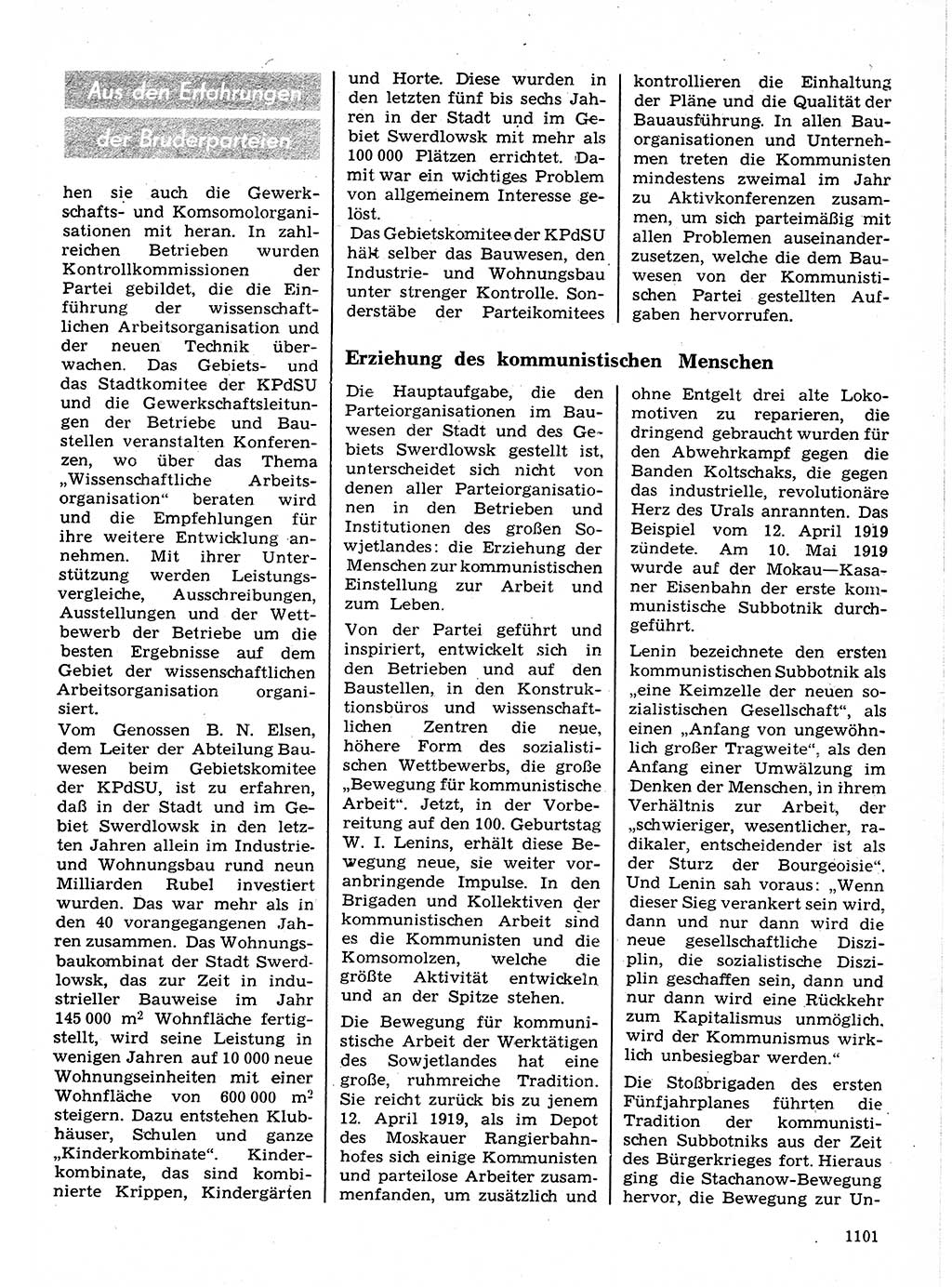 Neuer Weg (NW), Organ des Zentralkomitees (ZK) der SED (Sozialistische Einheitspartei Deutschlands) für Fragen des Parteilebens, 24. Jahrgang [Deutsche Demokratische Republik (DDR)] 1969, Seite 1101 (NW ZK SED DDR 1969, S. 1101)
