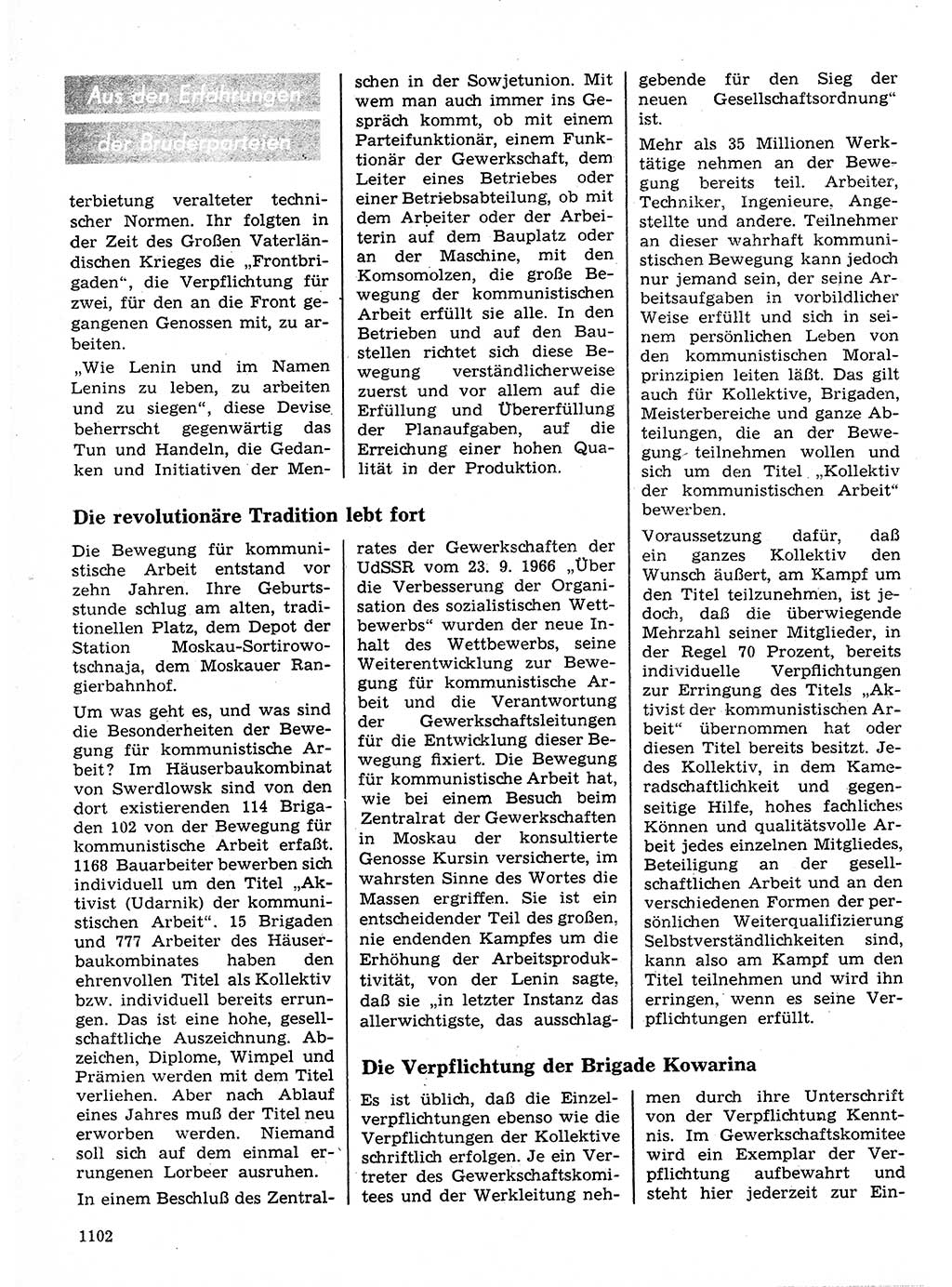 Neuer Weg (NW), Organ des Zentralkomitees (ZK) der SED (Sozialistische Einheitspartei Deutschlands) für Fragen des Parteilebens, 24. Jahrgang [Deutsche Demokratische Republik (DDR)] 1969, Seite 1102 (NW ZK SED DDR 1969, S. 1102)