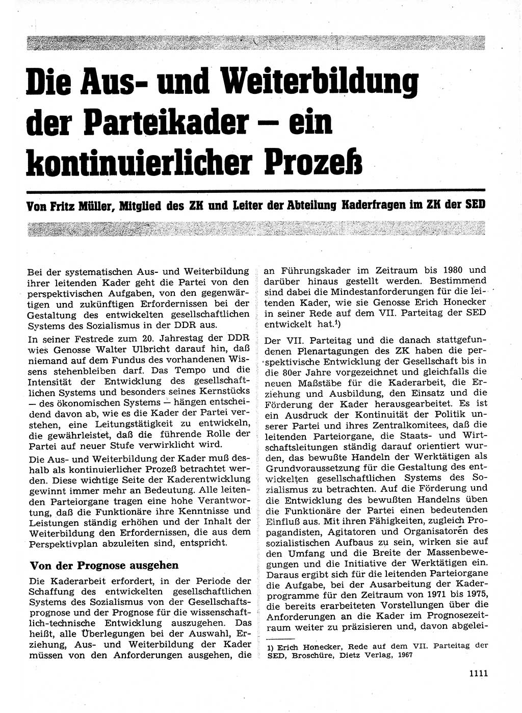 Neuer Weg (NW), Organ des Zentralkomitees (ZK) der SED (Sozialistische Einheitspartei Deutschlands) für Fragen des Parteilebens, 24. Jahrgang [Deutsche Demokratische Republik (DDR)] 1969, Seite 1111 (NW ZK SED DDR 1969, S. 1111)