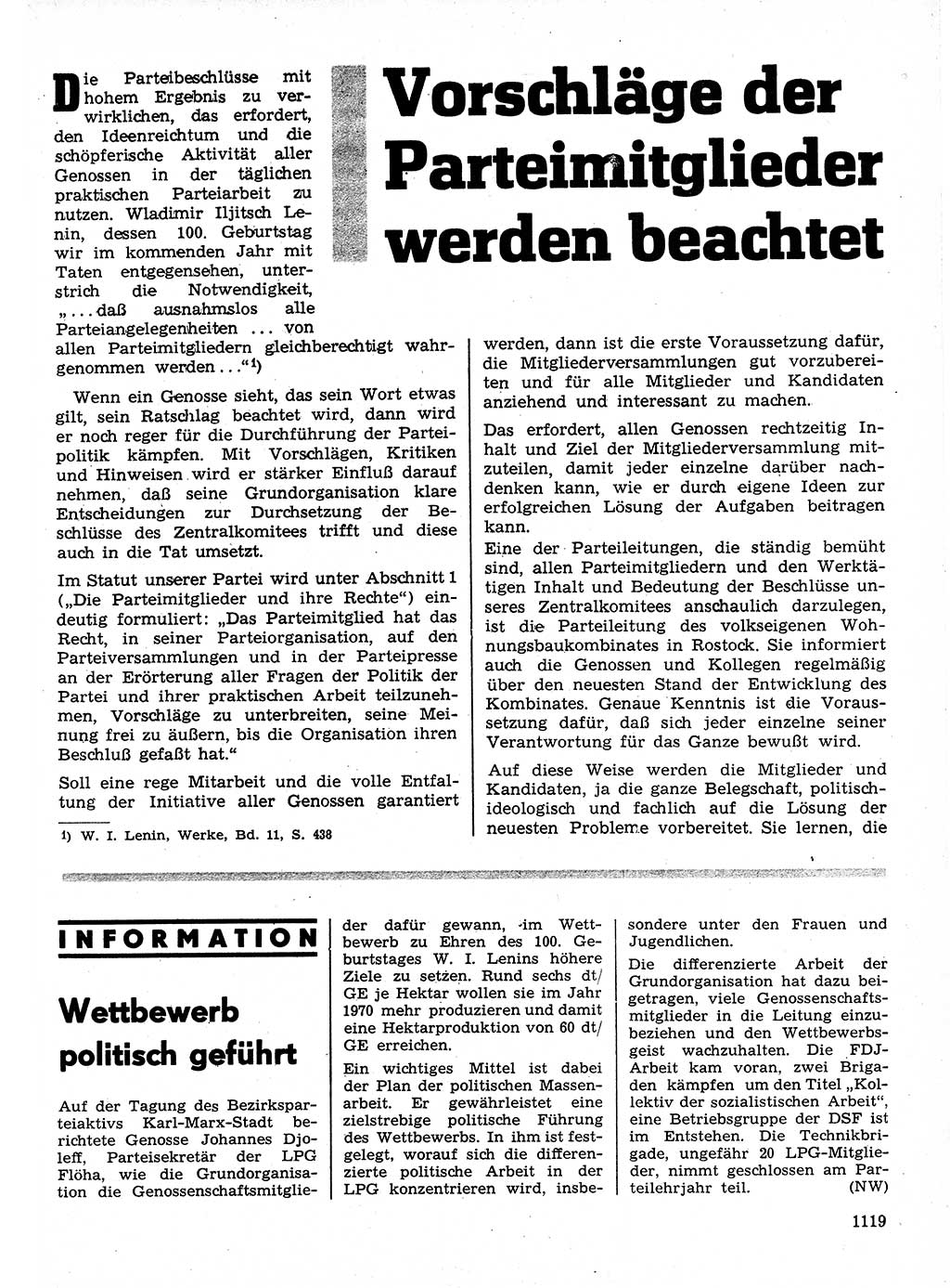 Neuer Weg (NW), Organ des Zentralkomitees (ZK) der SED (Sozialistische Einheitspartei Deutschlands) für Fragen des Parteilebens, 24. Jahrgang [Deutsche Demokratische Republik (DDR)] 1969, Seite 1119 (NW ZK SED DDR 1969, S. 1119)