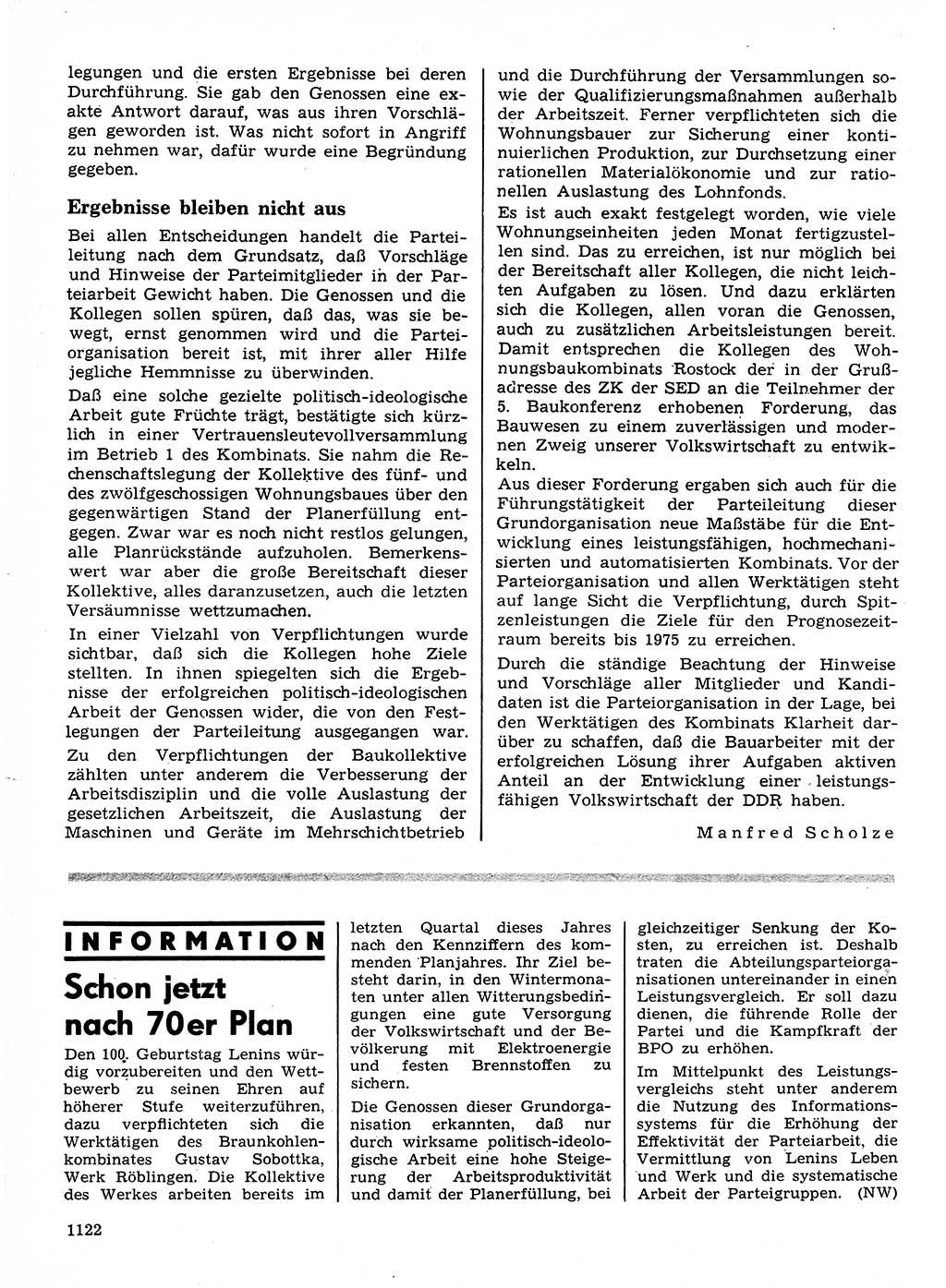 Neuer Weg (NW), Organ des Zentralkomitees (ZK) der SED (Sozialistische Einheitspartei Deutschlands) für Fragen des Parteilebens, 24. Jahrgang [Deutsche Demokratische Republik (DDR)] 1969, Seite 1122 (NW ZK SED DDR 1969, S. 1122)