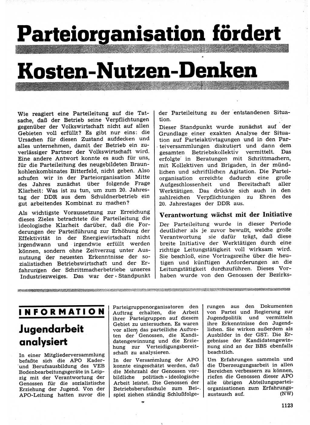 Neuer Weg (NW), Organ des Zentralkomitees (ZK) der SED (Sozialistische Einheitspartei Deutschlands) für Fragen des Parteilebens, 24. Jahrgang [Deutsche Demokratische Republik (DDR)] 1969, Seite 1123 (NW ZK SED DDR 1969, S. 1123)