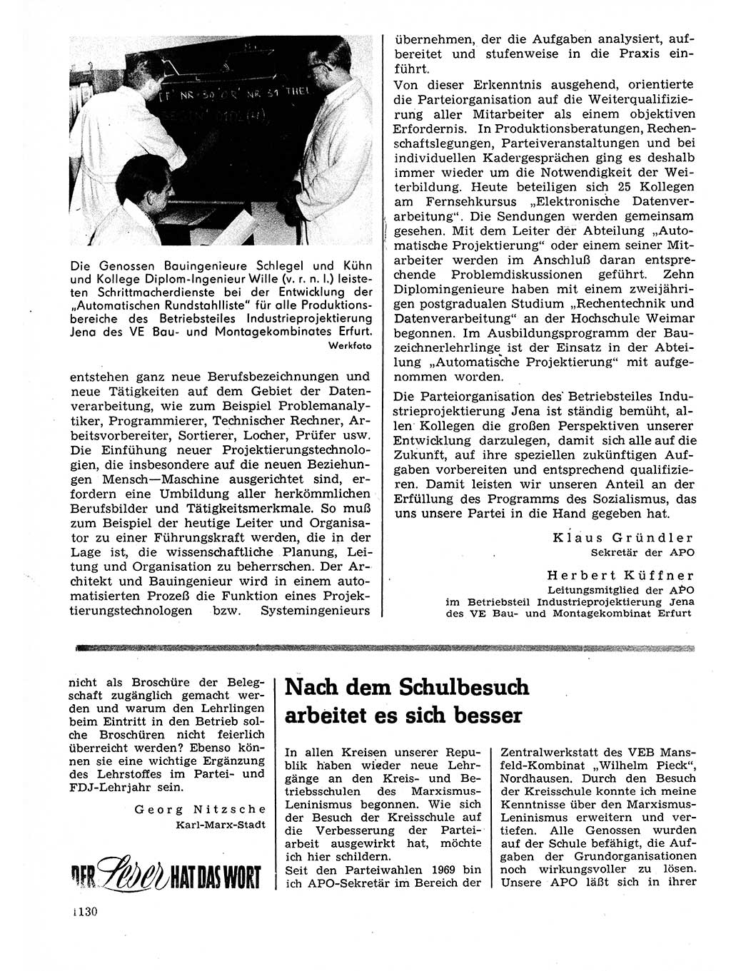 Neuer Weg (NW), Organ des Zentralkomitees (ZK) der SED (Sozialistische Einheitspartei Deutschlands) für Fragen des Parteilebens, 24. Jahrgang [Deutsche Demokratische Republik (DDR)] 1969, Seite 1130 (NW ZK SED DDR 1969, S. 1130)