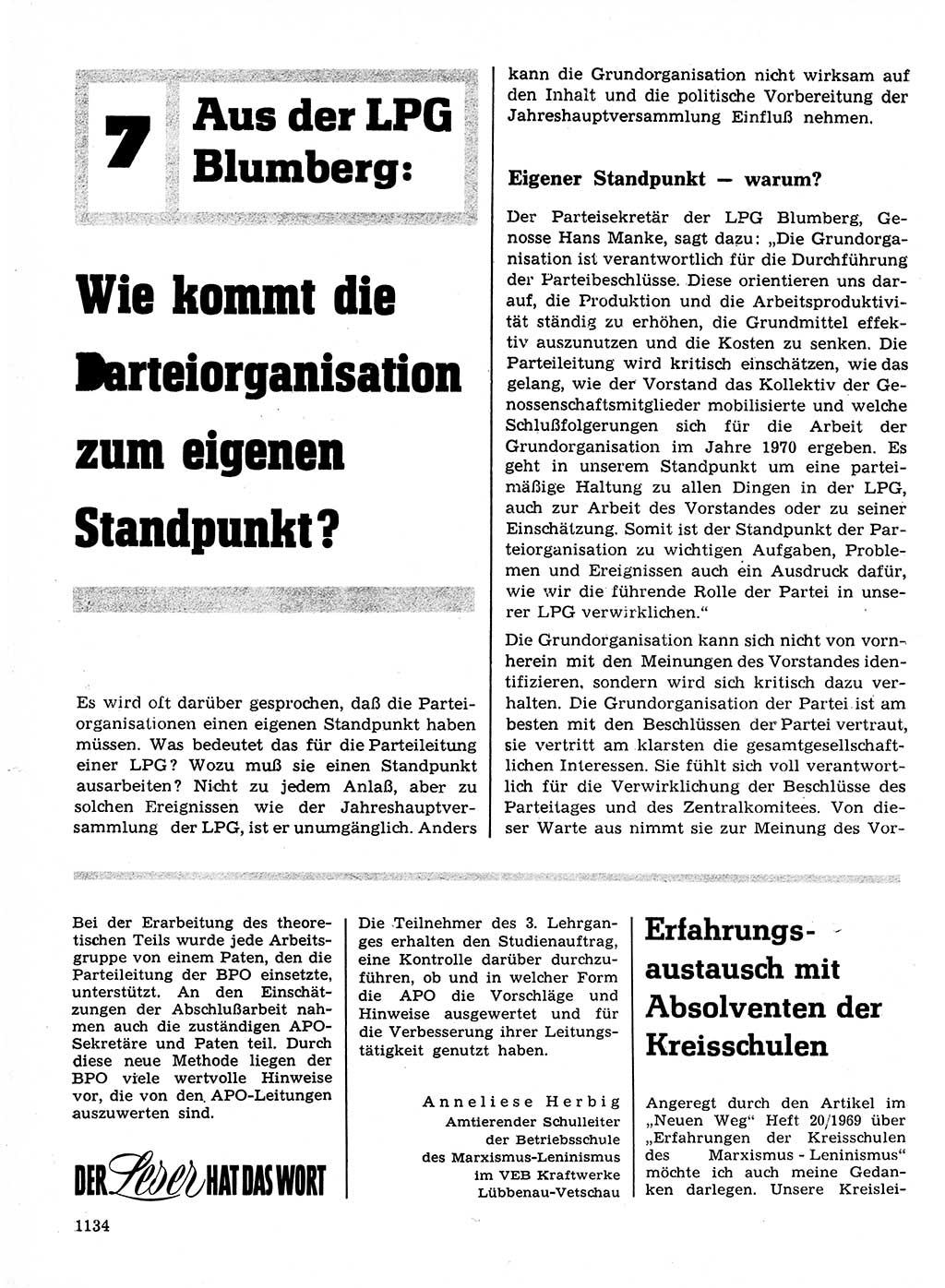 Neuer Weg (NW), Organ des Zentralkomitees (ZK) der SED (Sozialistische Einheitspartei Deutschlands) für Fragen des Parteilebens, 24. Jahrgang [Deutsche Demokratische Republik (DDR)] 1969, Seite 1134 (NW ZK SED DDR 1969, S. 1134)