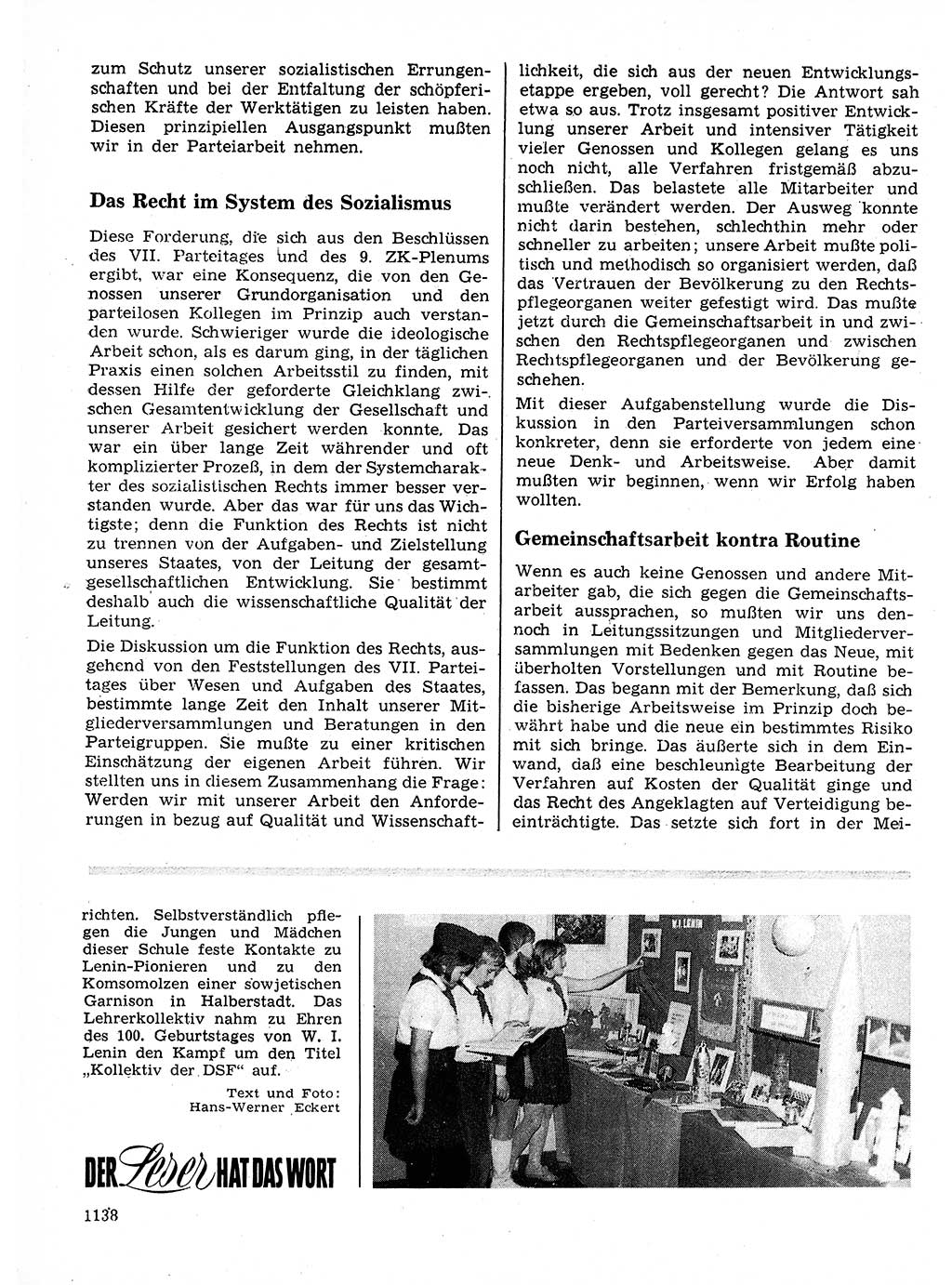 Neuer Weg (NW), Organ des Zentralkomitees (ZK) der SED (Sozialistische Einheitspartei Deutschlands) für Fragen des Parteilebens, 24. Jahrgang [Deutsche Demokratische Republik (DDR)] 1969, Seite 1138 (NW ZK SED DDR 1969, S. 1138)