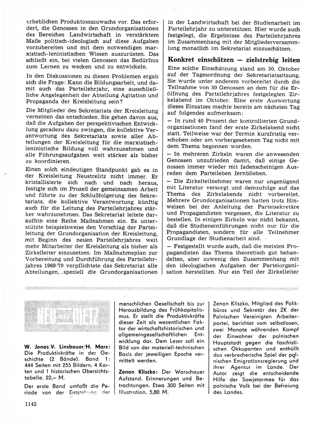 Neuer Weg (NW), Organ des Zentralkomitees (ZK) der SED (Sozialistische Einheitspartei Deutschlands) für Fragen des Parteilebens, 24. Jahrgang [Deutsche Demokratische Republik (DDR)] 1969, Seite 1142 (NW ZK SED DDR 1969, S. 1142)