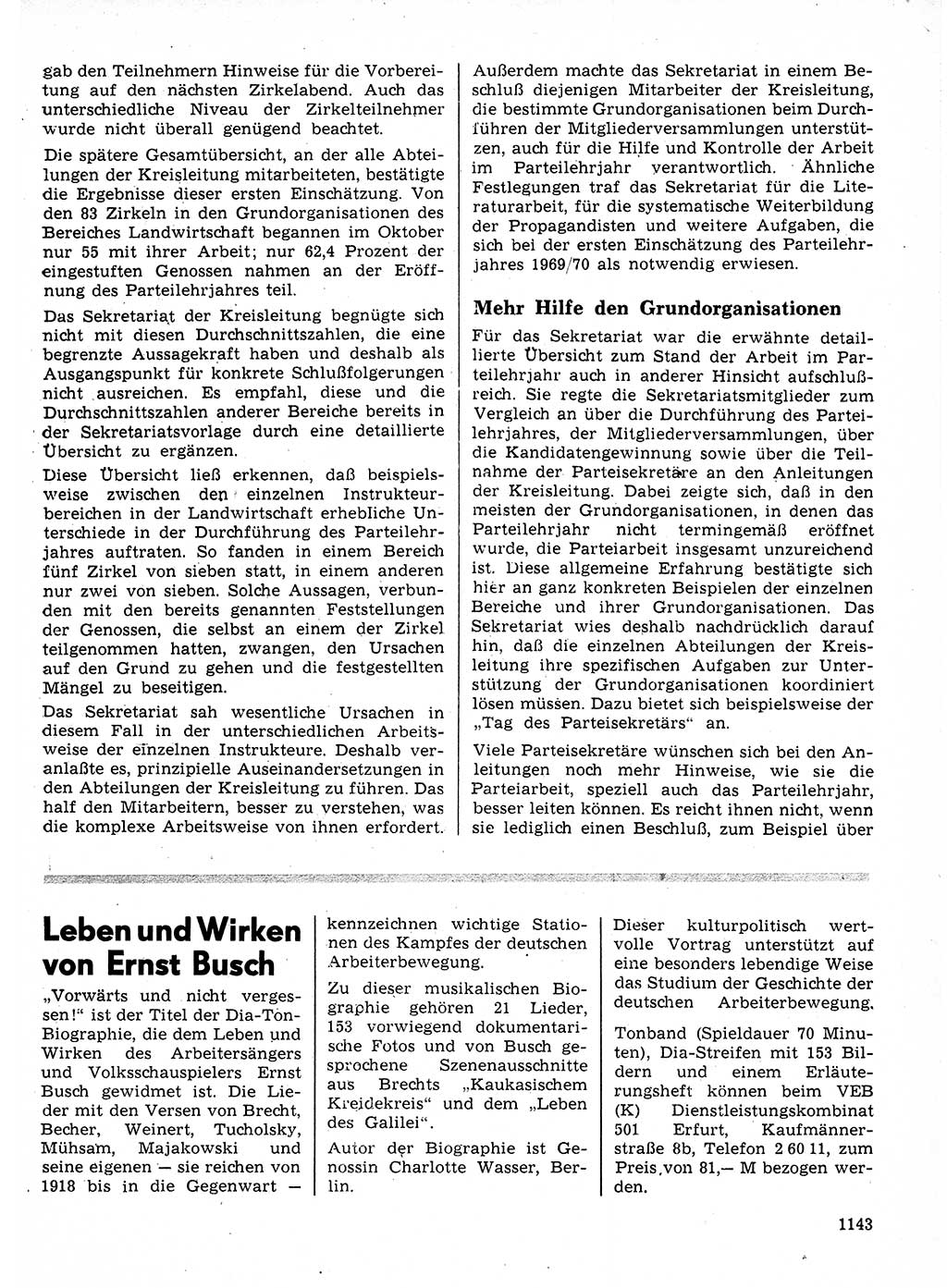 Neuer Weg (NW), Organ des Zentralkomitees (ZK) der SED (Sozialistische Einheitspartei Deutschlands) für Fragen des Parteilebens, 24. Jahrgang [Deutsche Demokratische Republik (DDR)] 1969, Seite 1143 (NW ZK SED DDR 1969, S. 1143)