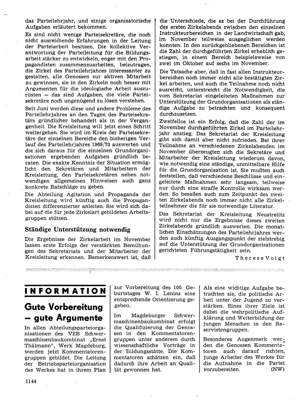 Neuer Weg (NW), Organ des Zentralkomitees (ZK) der SED (Sozialistische Einheitspartei Deutschlands) für Fragen des Parteilebens, 24. Jahrgang [Deutsche Demokratische Republik (DDR)] 1969, Seite 1144 (NW ZK SED DDR 1969, S. 1144)