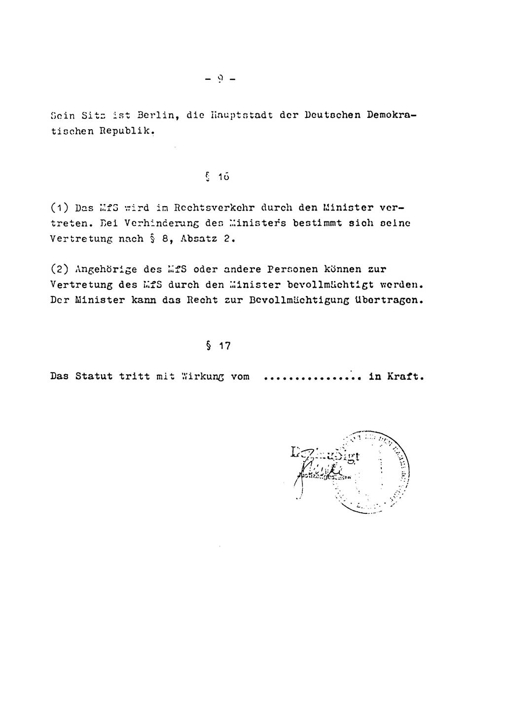 Statut des Ministeriums für Staatssicherheit (MfS) der Deutschen Demokratischen Republik (DDR), Nationaler Verteidigungsrat (NVR), Geheime Kommandosache, Beschluß 27/5 1969, Blatt 9 (Stat. MfS DDR NVR Geh. Kdos. 1969, Bl. 9)