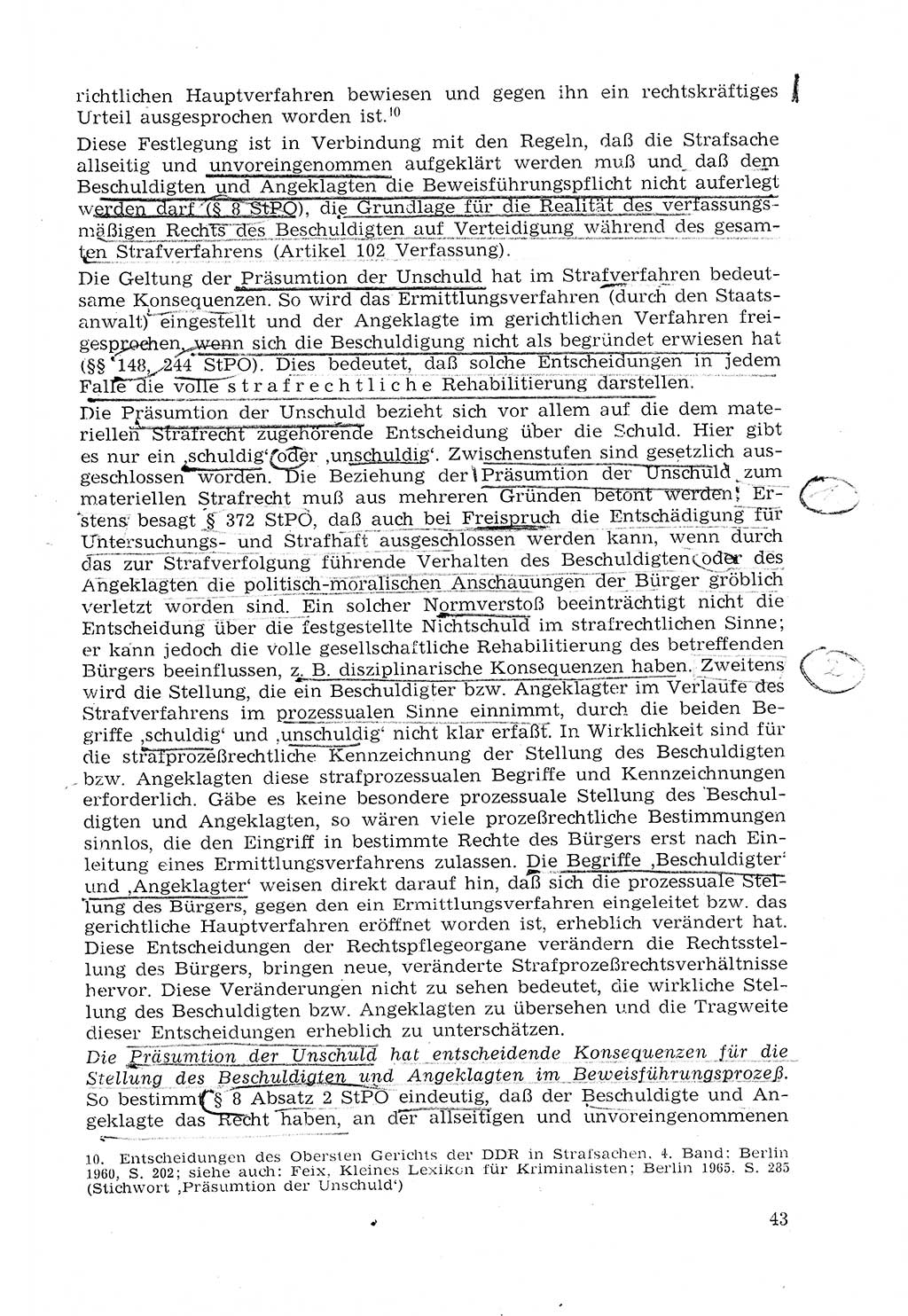 Strafprozeßrecht der DDR (Deutsche Demokratische Republik), Lehrmaterial 1969, Seite 43 (Strafprozeßr. DDR Lehrmat. 1969, S. 43)