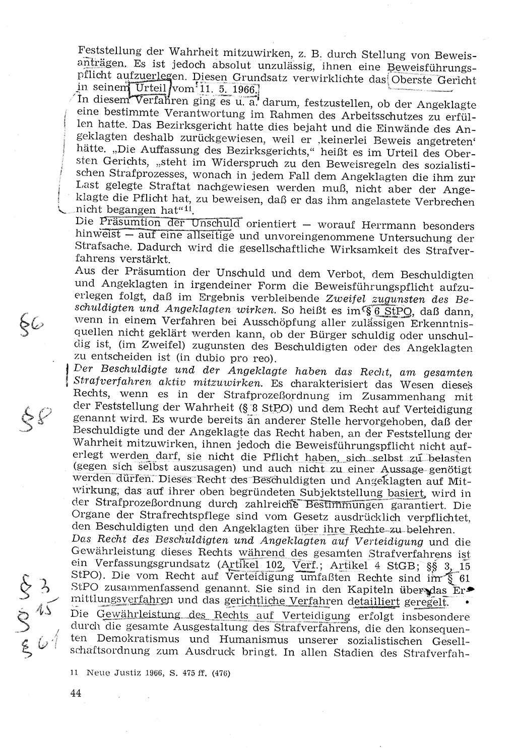 Strafprozeßrecht der DDR (Deutsche Demokratische Republik), Lehrmaterial 1969, Seite 44 (Strafprozeßr. DDR Lehrmat. 1969, S. 44)