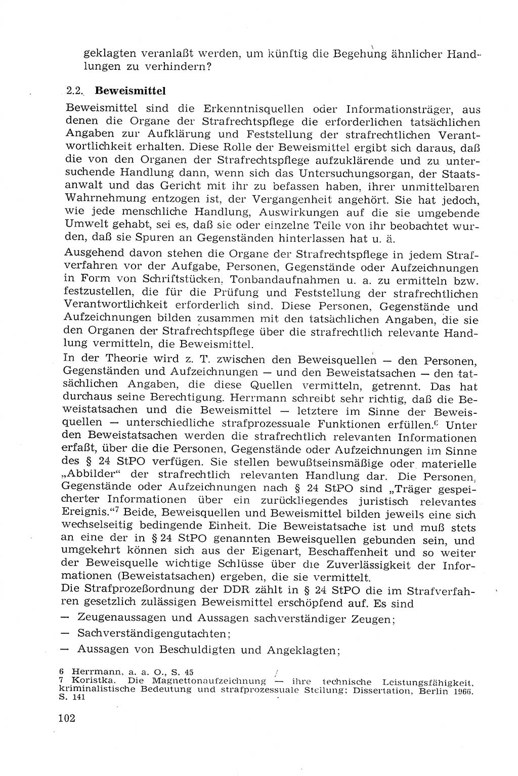 Strafprozeßrecht der DDR (Deutsche Demokratische Republik), Lehrmaterial 1969, Seite 102 (Strafprozeßr. DDR Lehrmat. 1969, S. 102)