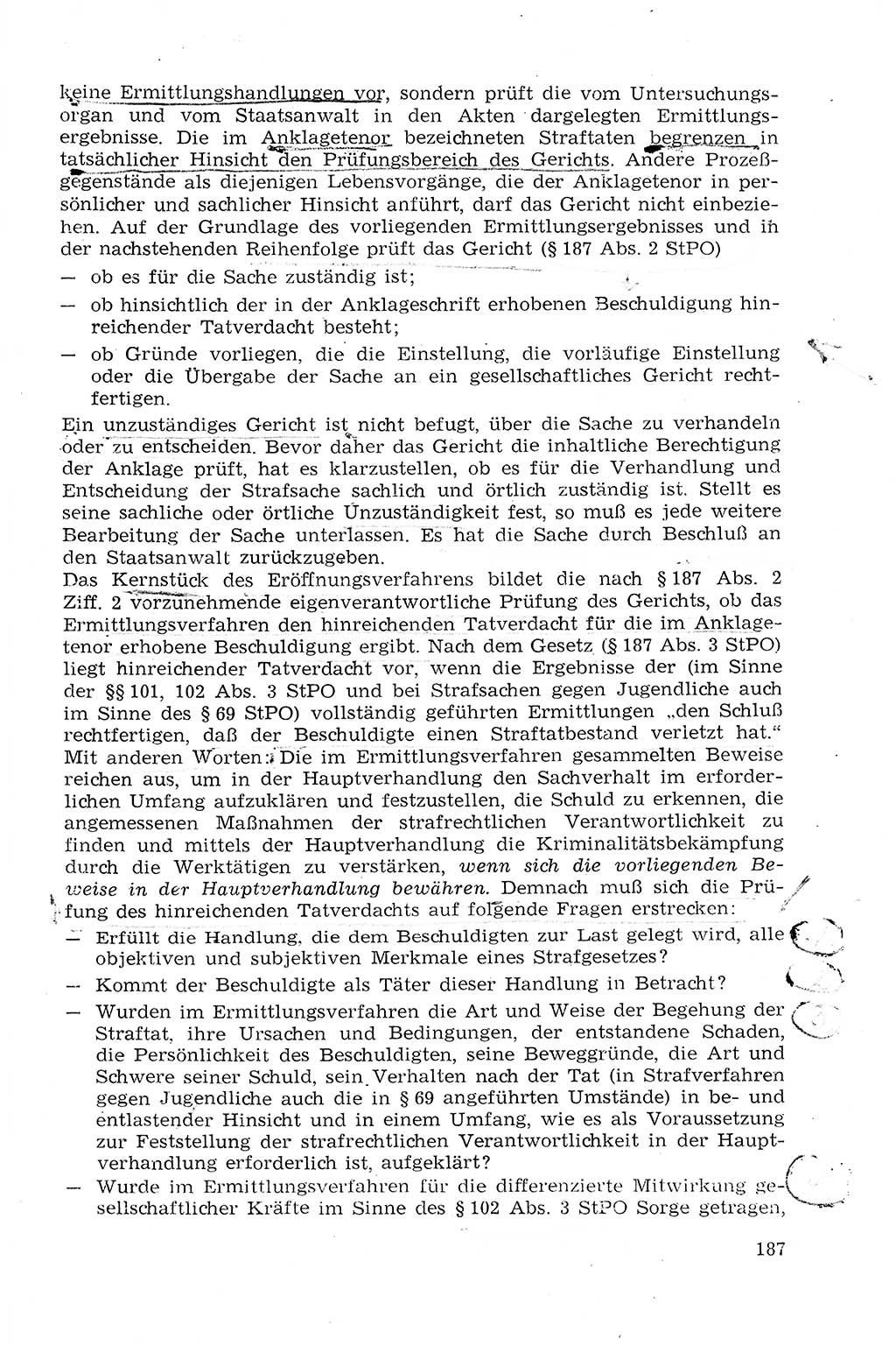 Strafprozeßrecht der DDR (Deutsche Demokratische Republik), Lehrmaterial 1969, Seite 187 (Strafprozeßr. DDR Lehrmat. 1969, S. 187)