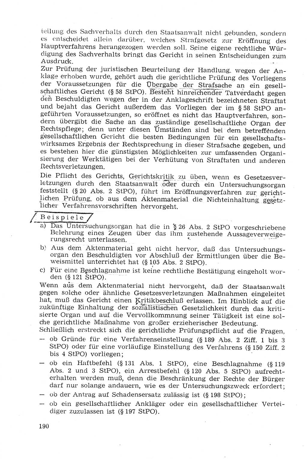 Strafprozeßrecht der DDR (Deutsche Demokratische Republik), Lehrmaterial 1969, Seite 190 (Strafprozeßr. DDR Lehrmat. 1969, S. 190)