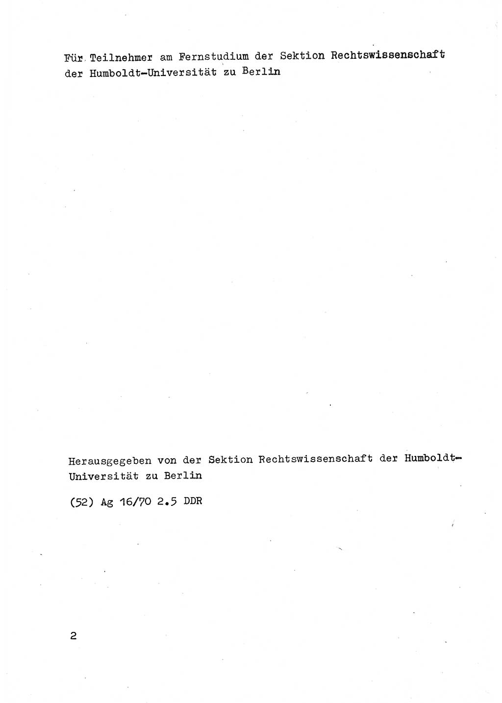 Strafrecht der DDR (Deutsche Demokratische Republik), Besonderer Teil, Lehrmaterial, Heft 2 1969, Seite 2 (Strafr. DDR BT Lehrmat. H. 2 1969, S. 2)