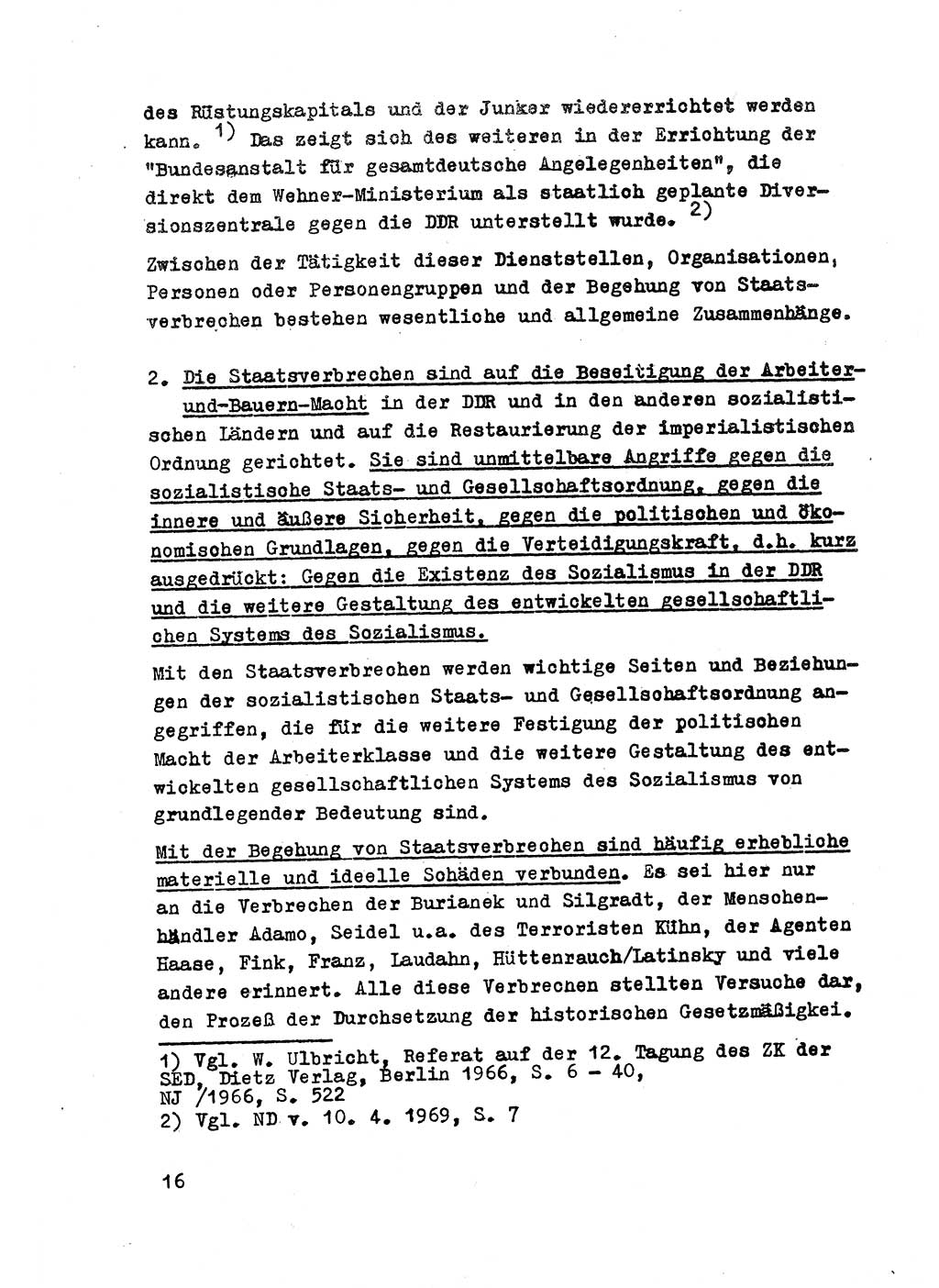 Strafrecht der DDR (Deutsche Demokratische Republik), Besonderer Teil, Lehrmaterial, Heft 2 1969, Seite 16 (Strafr. DDR BT Lehrmat. H. 2 1969, S. 16)