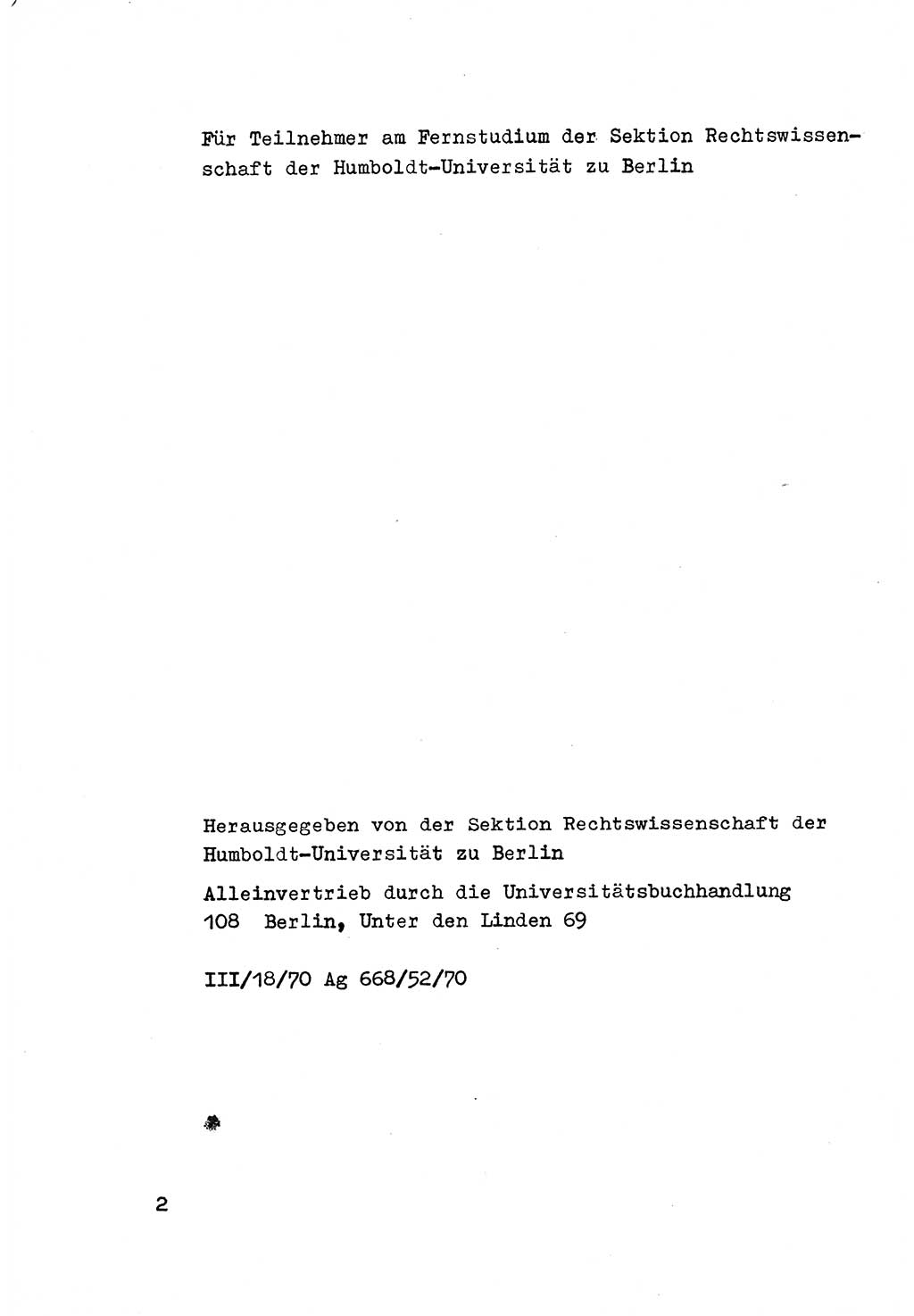 Strafrecht der DDR (Deutsche Demokratische Republik), Besonderer Teil, Lehrmaterial, Heft 3 1969, Seite 2 (Strafr. DDR BT Lehrmat. H. 3 1969, S. 2)