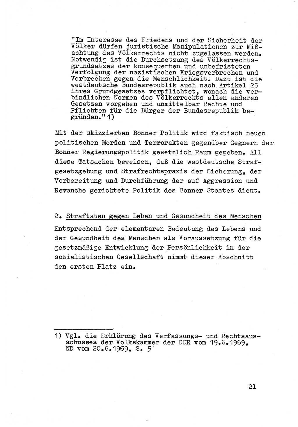 Strafrecht der DDR (Deutsche Demokratische Republik), Besonderer Teil, Lehrmaterial, Heft 3 1969, Seite 21 (Strafr. DDR BT Lehrmat. H. 3 1969, S. 21)