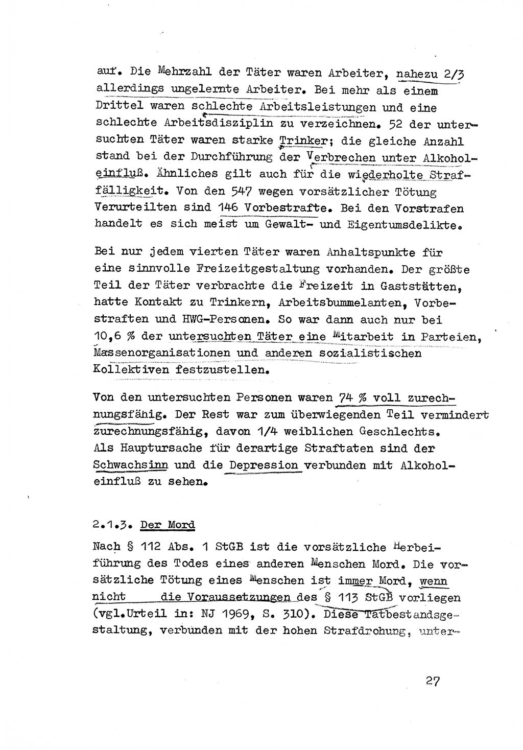 Strafrecht der DDR (Deutsche Demokratische Republik), Besonderer Teil, Lehrmaterial, Heft 3 1969, Seite 27 (Strafr. DDR BT Lehrmat. H. 3 1969, S. 27)