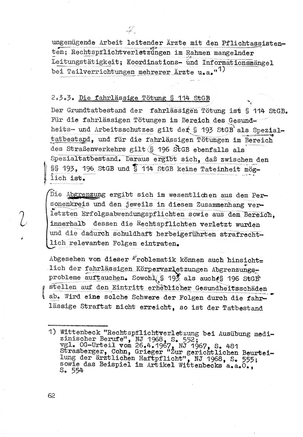Strafrecht der DDR (Deutsche Demokratische Republik), Besonderer Teil, Lehrmaterial, Heft 3 1969, Seite 62 (Strafr. DDR BT Lehrmat. H. 3 1969, S. 62)