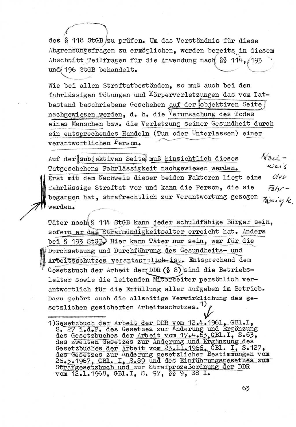Strafrecht der DDR (Deutsche Demokratische Republik), Besonderer Teil, Lehrmaterial, Heft 3 1969, Seite 63 (Strafr. DDR BT Lehrmat. H. 3 1969, S. 63)