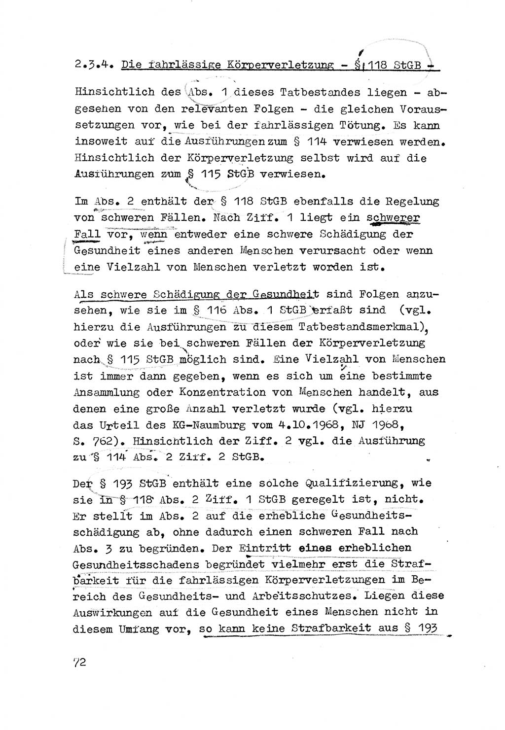 Strafrecht der DDR (Deutsche Demokratische Republik), Besonderer Teil, Lehrmaterial, Heft 3 1969, Seite 72 (Strafr. DDR BT Lehrmat. H. 3 1969, S. 72)
