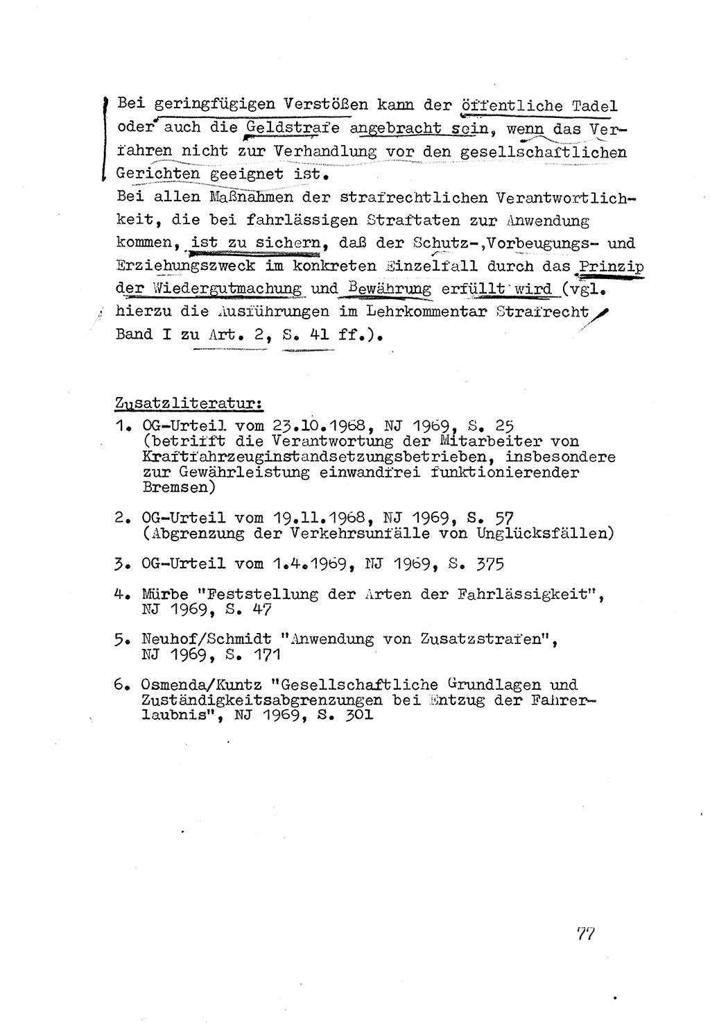 Strafrecht der DDR (Deutsche Demokratische Republik), Besonderer Teil, Lehrmaterial, Heft 3 1969, Seite 77 (Strafr. DDR BT Lehrmat. H. 3 1969, S. 77)