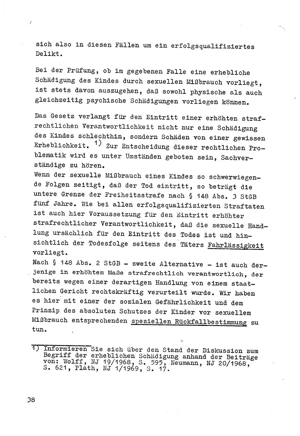Strafrecht der DDR (Deutsche Demokratische Republik), Besonderer Teil, Lehrmaterial, Heft 4 1969, Seite 38 (Strafr. DDR BT Lehrmat. H. 4 1969, S. 38)