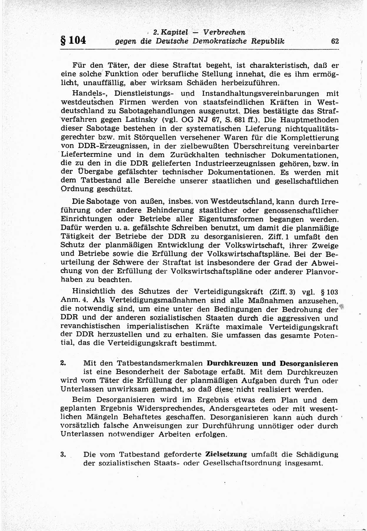 Strafrecht der Deutschen Demokratischen Republik (DDR), Lehrkommentar zum Strafgesetzbuch (StGB), Besonderer Teil 1969, Seite 62 (Strafr. DDR Lehrkomm. StGB BT 1969, S. 62)