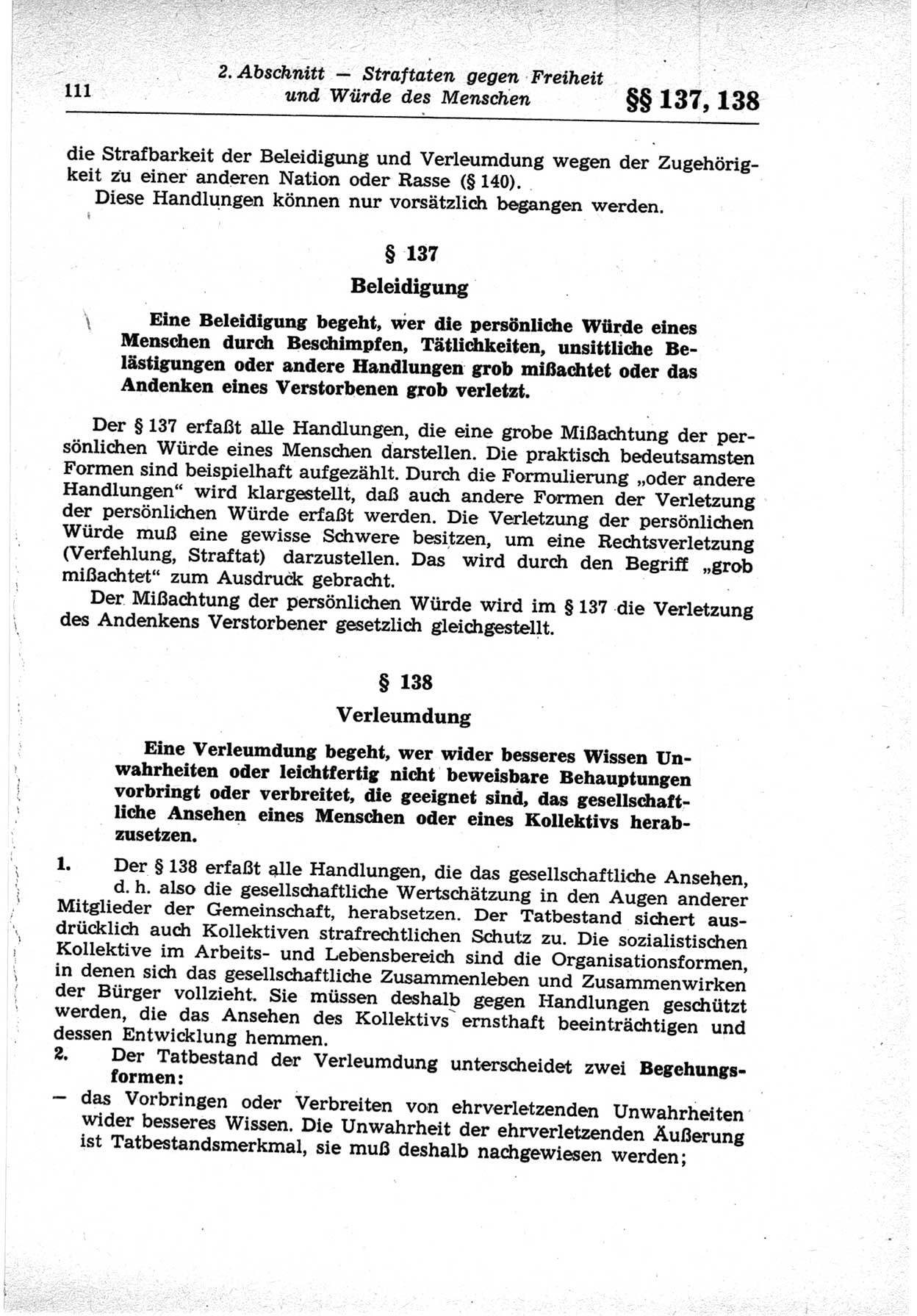 Strafrecht der Deutschen Demokratischen Republik (DDR), Lehrkommentar zum Strafgesetzbuch (StGB), Besonderer Teil 1969, Seite 111 (Strafr. DDR Lehrkomm. StGB BT 1969, S. 111)