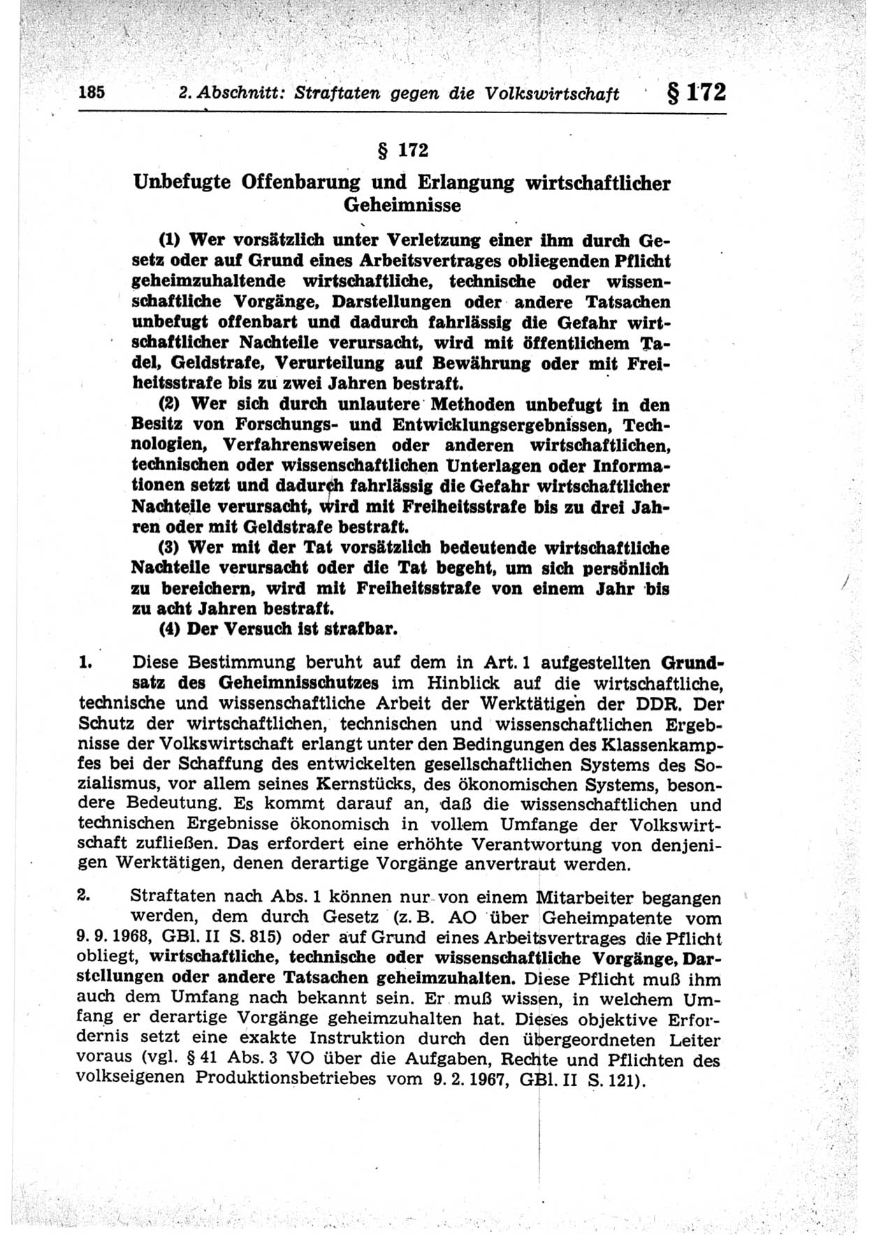 Strafrecht der Deutschen Demokratischen Republik (DDR), Lehrkommentar zum Strafgesetzbuch (StGB), Besonderer Teil 1969, Seite 185 (Strafr. DDR Lehrkomm. StGB BT 1969, S. 185)