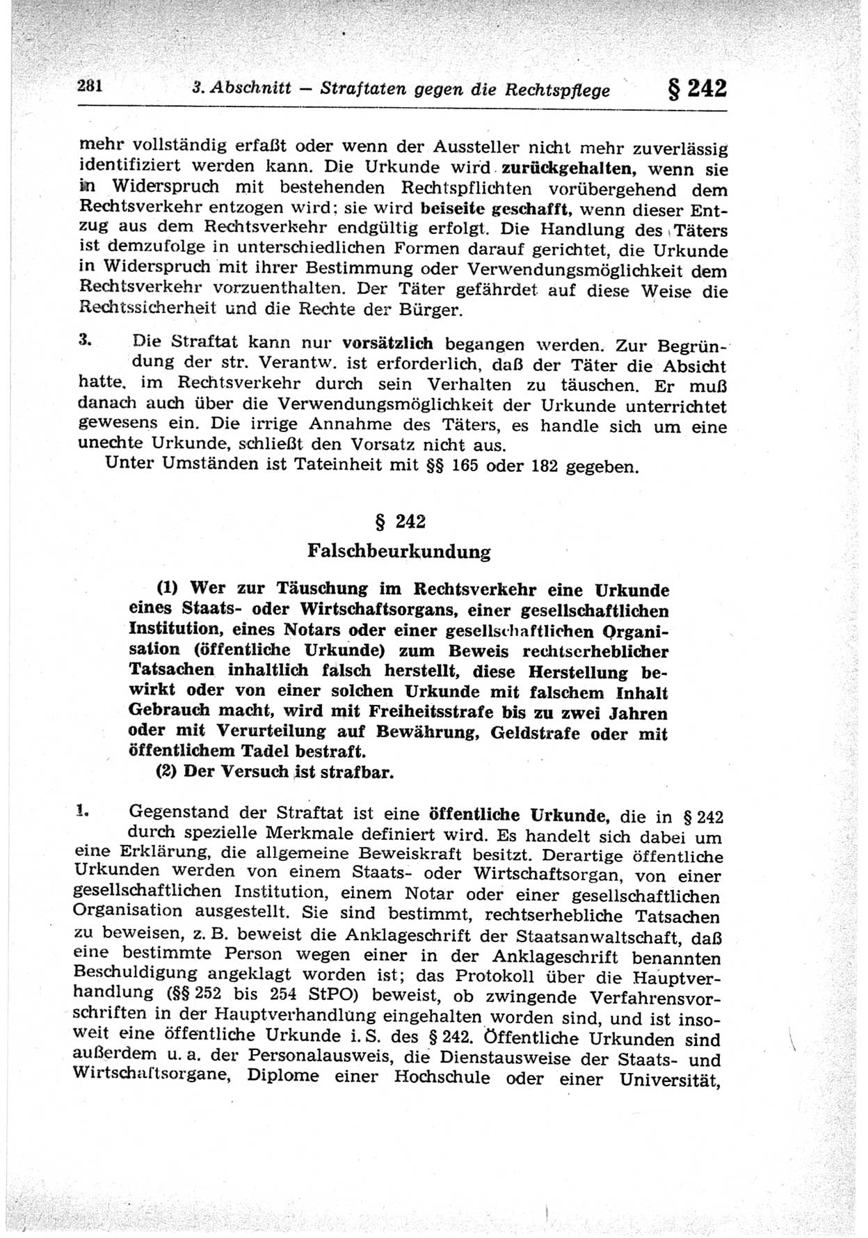 Strafrecht der Deutschen Demokratischen Republik (DDR), Lehrkommentar zum Strafgesetzbuch (StGB), Besonderer Teil 1969, Seite 281 (Strafr. DDR Lehrkomm. StGB BT 1969, S. 281)