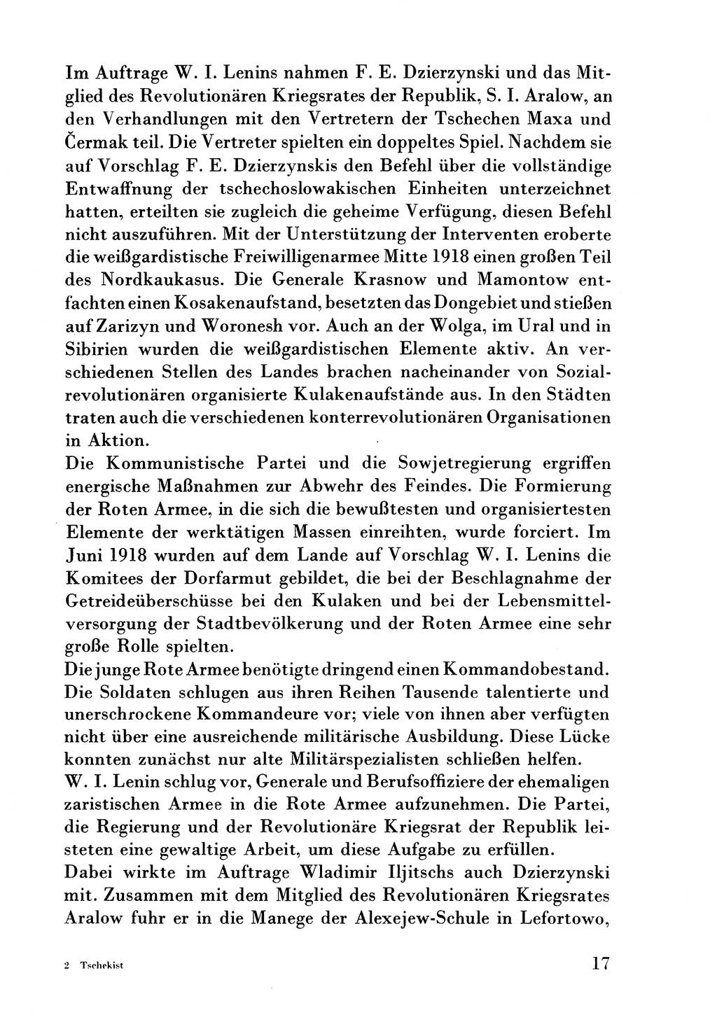 Der erste Tschekist, A. W. Tischkow [Militärverlag des Ministeriums für Verteidigung der UdSSR, Moskau 1968], Ministerium für Staatssicherheit (MfS) [Deutsche Demokratische Republik (DDR)], Juristische Hochschule (JHS) Potsdam 1969, Seite 17 (Tschekist MfS JHS DDR 1969, S. 17)