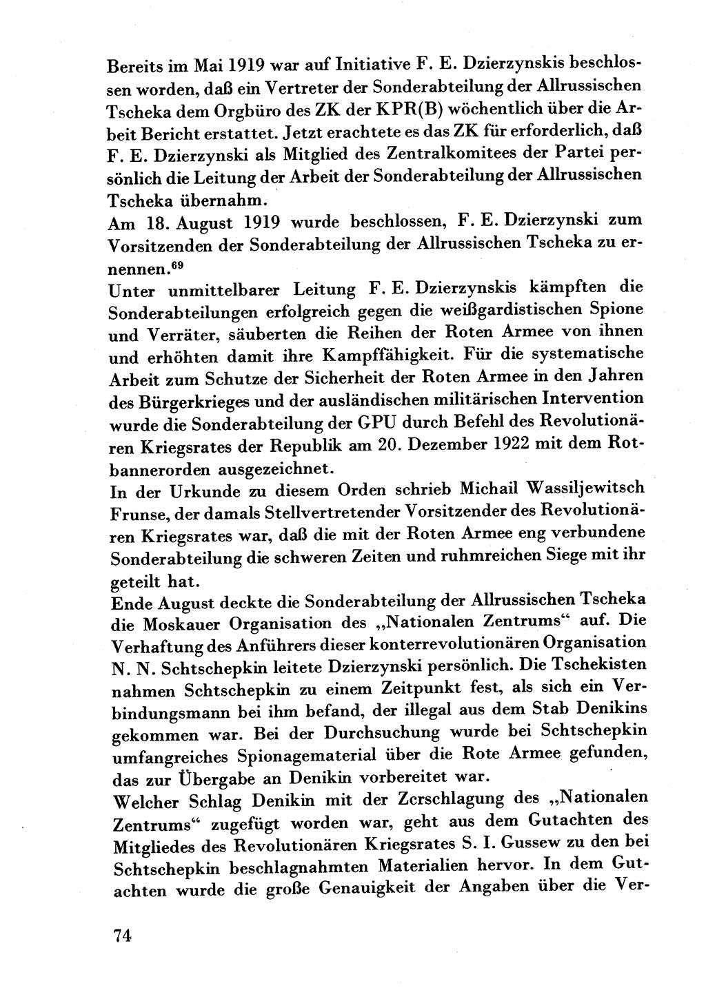 Der erste Tschekist, A. W. Tischkow [Militärverlag des Ministeriums für Verteidigung der UdSSR, Moskau 1968], Ministerium für Staatssicherheit (MfS) [Deutsche Demokratische Republik (DDR)], Juristische Hochschule (JHS) Potsdam 1969, Seite 74 (Tschekist MfS JHS DDR 1969, S. 74)