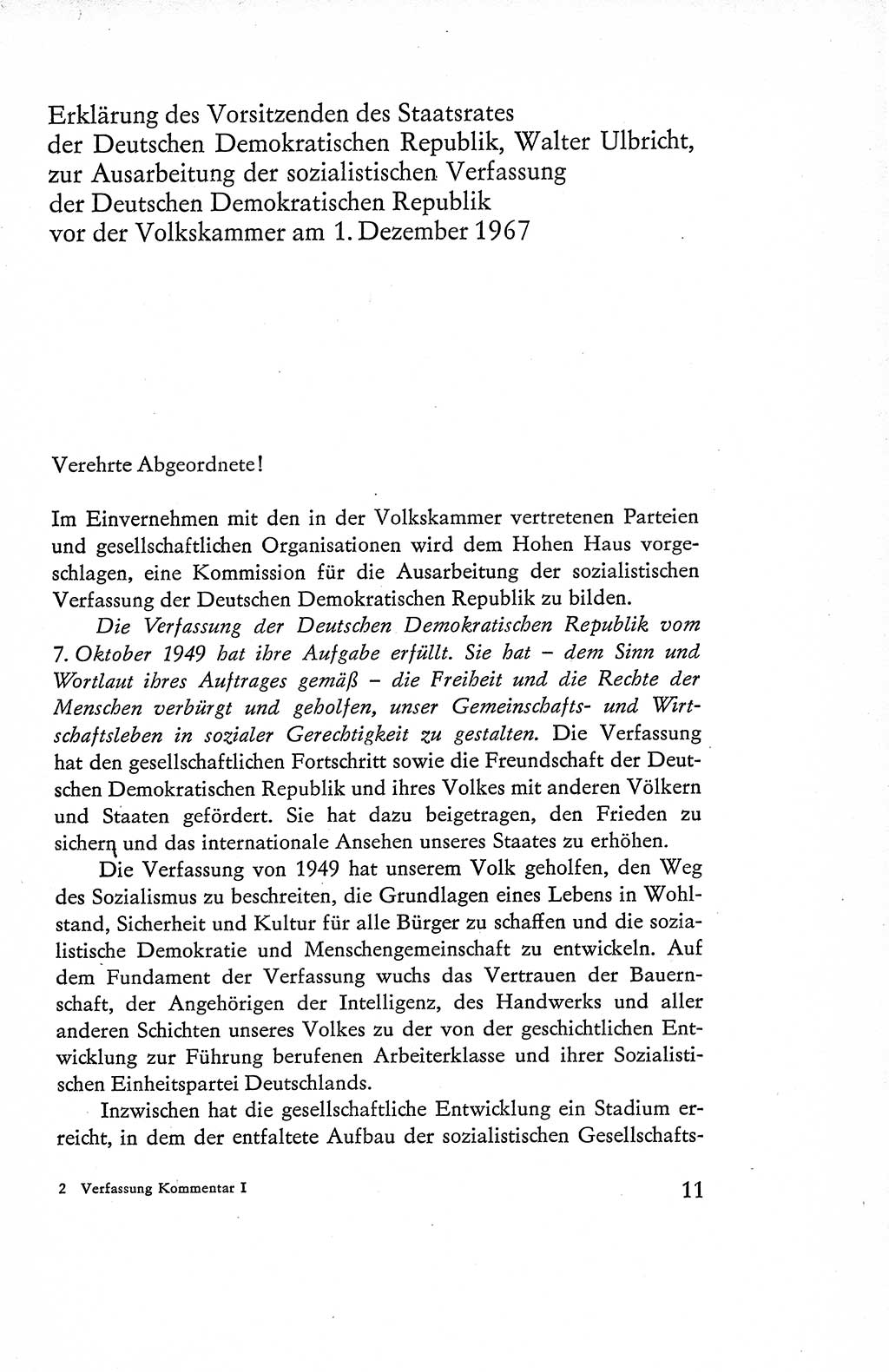 Verfassung der Deutschen Demokratischen Republik (DDR), Dokumente, Kommentar 1969, Band 1, Seite 11 (Verf. DDR Dok. Komm. 1969, Bd. 1, S. 11)