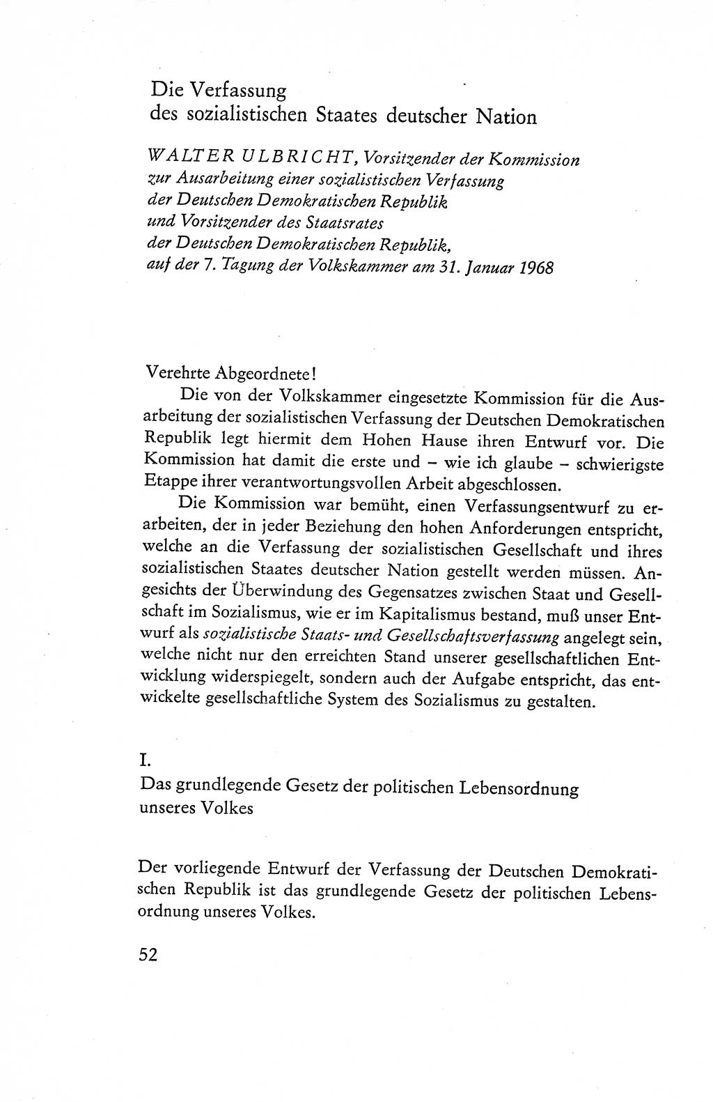 Verfassung der Deutschen Demokratischen Republik (DDR), Dokumente, Kommentar 1969, Band 1, Seite 52 (Verf. DDR Dok. Komm. 1969, Bd. 1, S. 52)