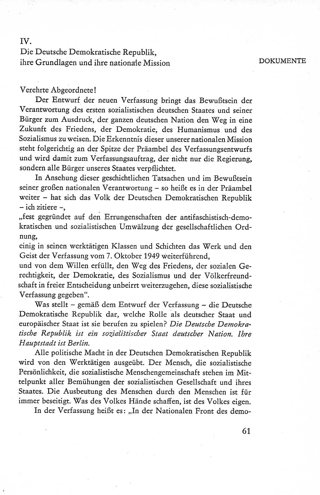 Verfassung der Deutschen Demokratischen Republik (DDR), Dokumente, Kommentar 1969, Band 1, Seite 61 (Verf. DDR Dok. Komm. 1969, Bd. 1, S. 61)