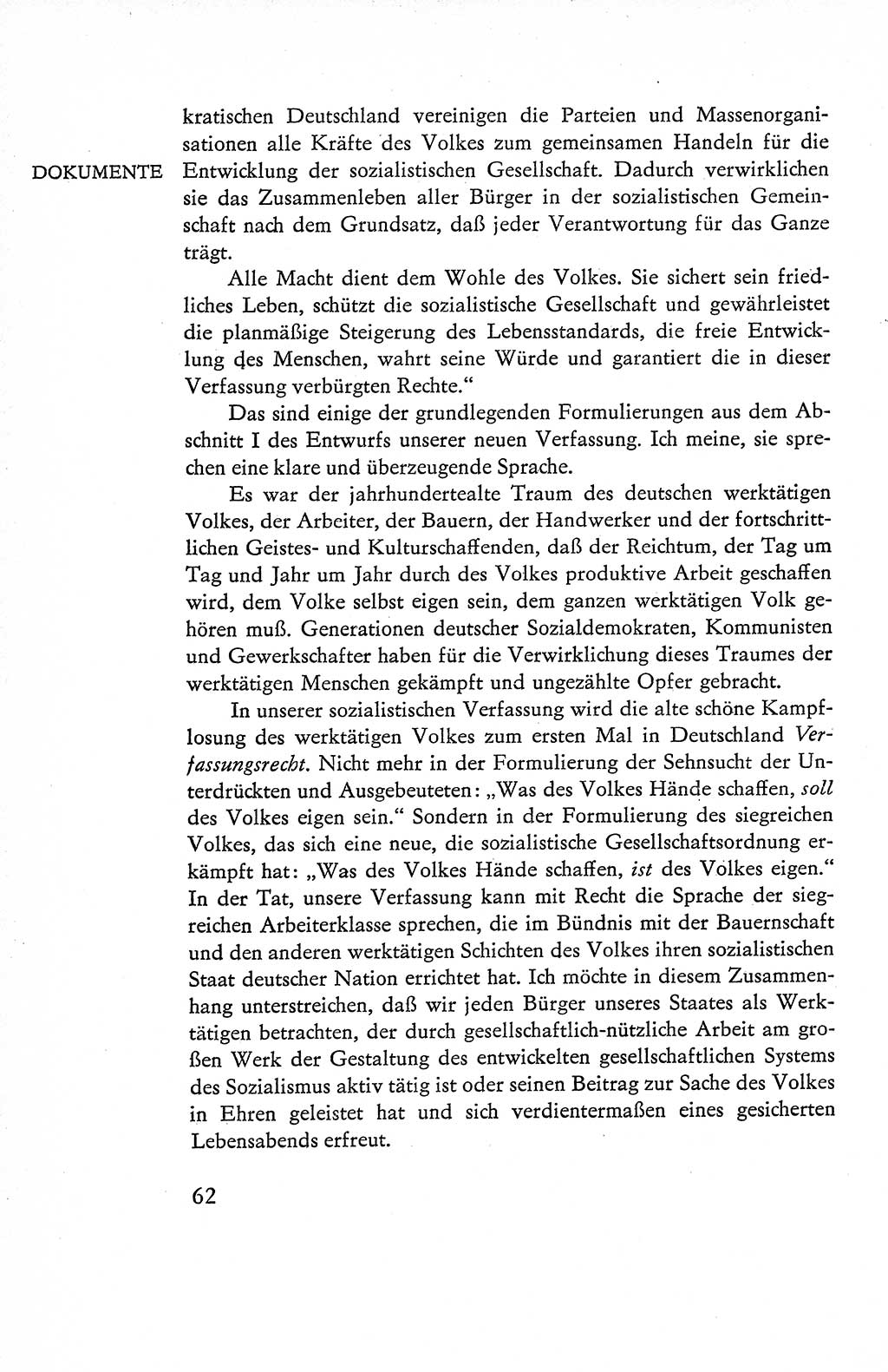 Verfassung der Deutschen Demokratischen Republik (DDR), Dokumente, Kommentar 1969, Band 1, Seite 62 (Verf. DDR Dok. Komm. 1969, Bd. 1, S. 62)