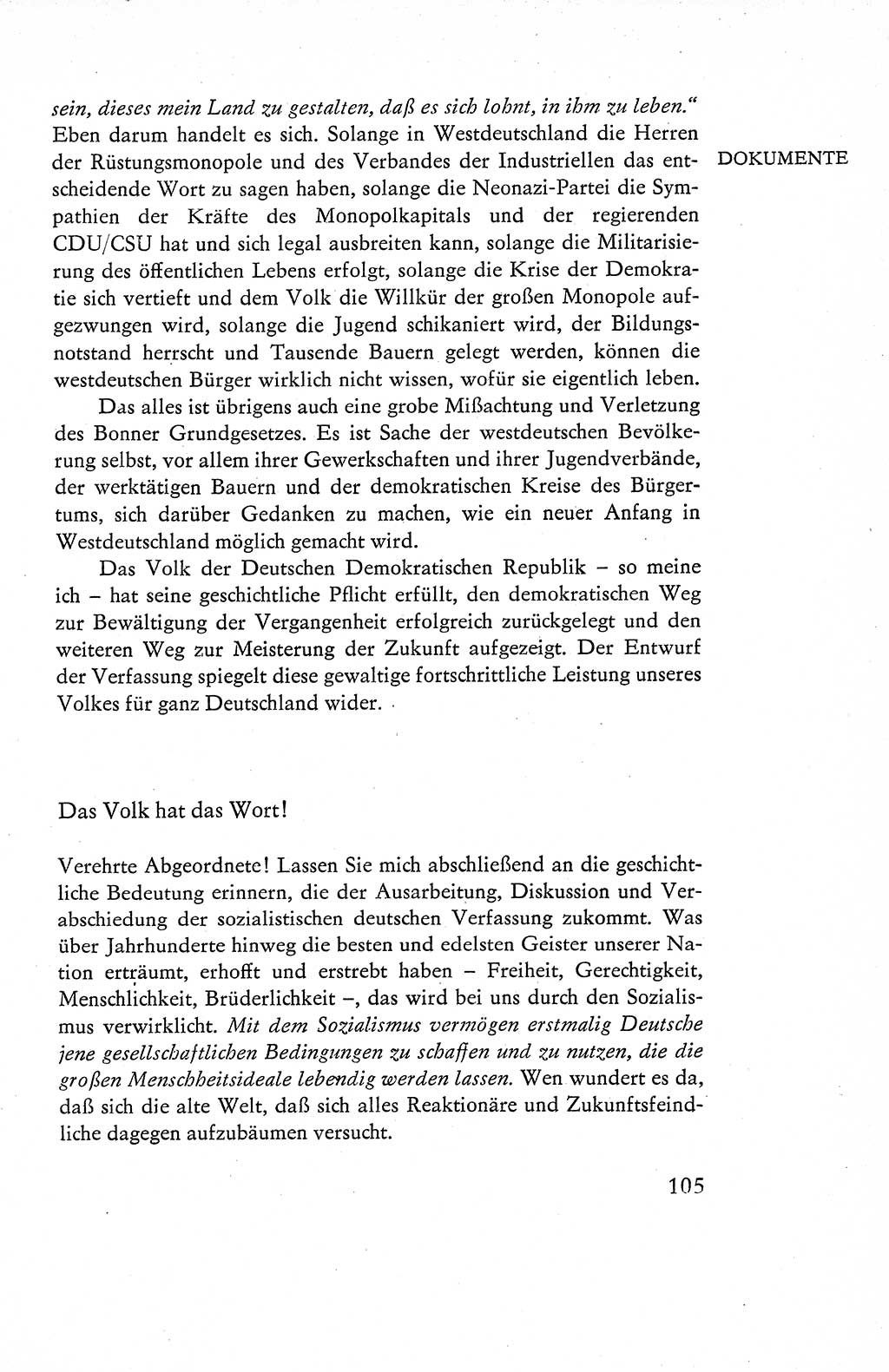 Verfassung der Deutschen Demokratischen Republik (DDR), Dokumente, Kommentar 1969, Band 1, Seite 105 (Verf. DDR Dok. Komm. 1969, Bd. 1, S. 105)