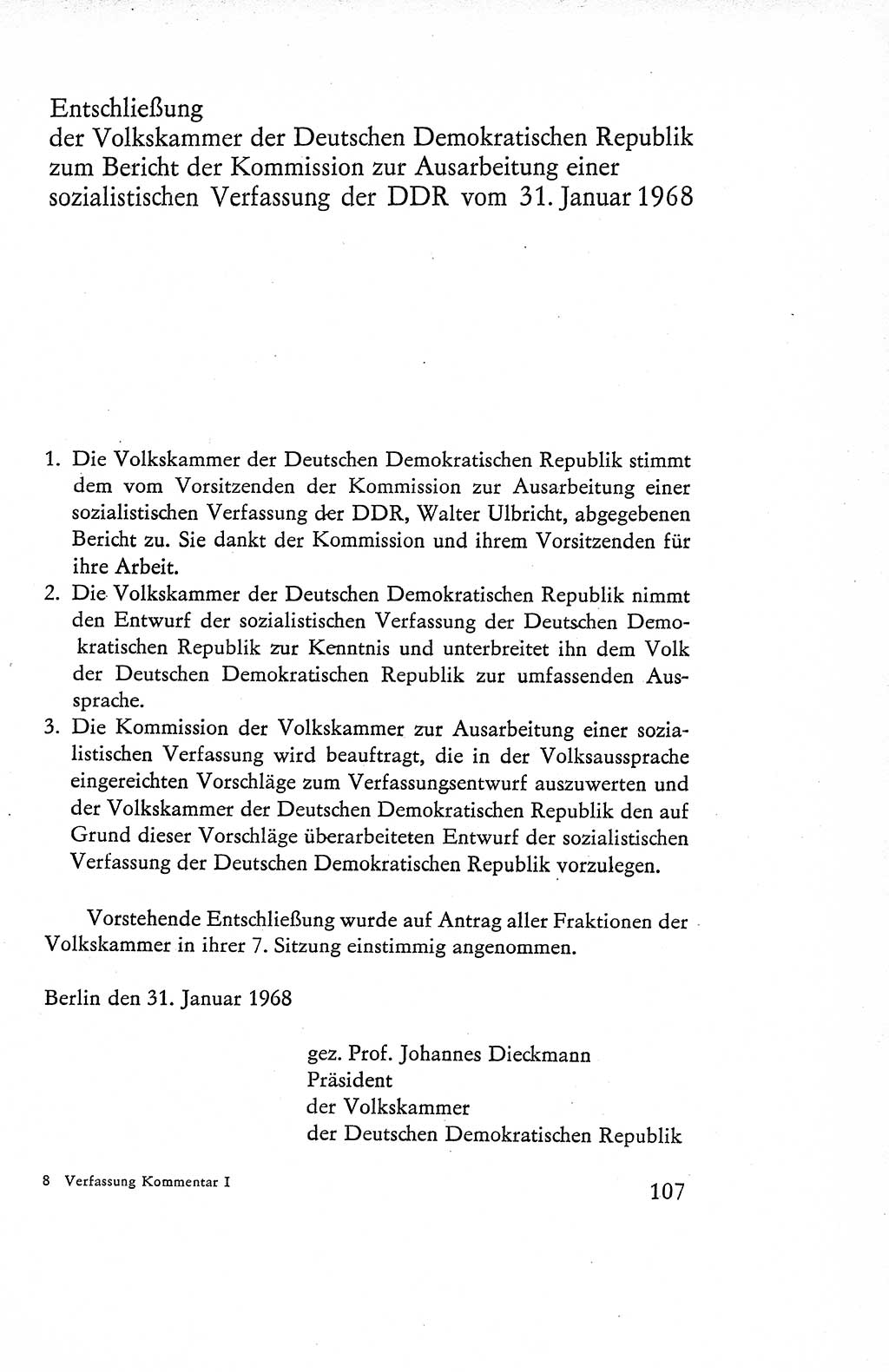 Verfassung der Deutschen Demokratischen Republik (DDR), Dokumente, Kommentar 1969, Band 1, Seite 107 (Verf. DDR Dok. Komm. 1969, Bd. 1, S. 107)