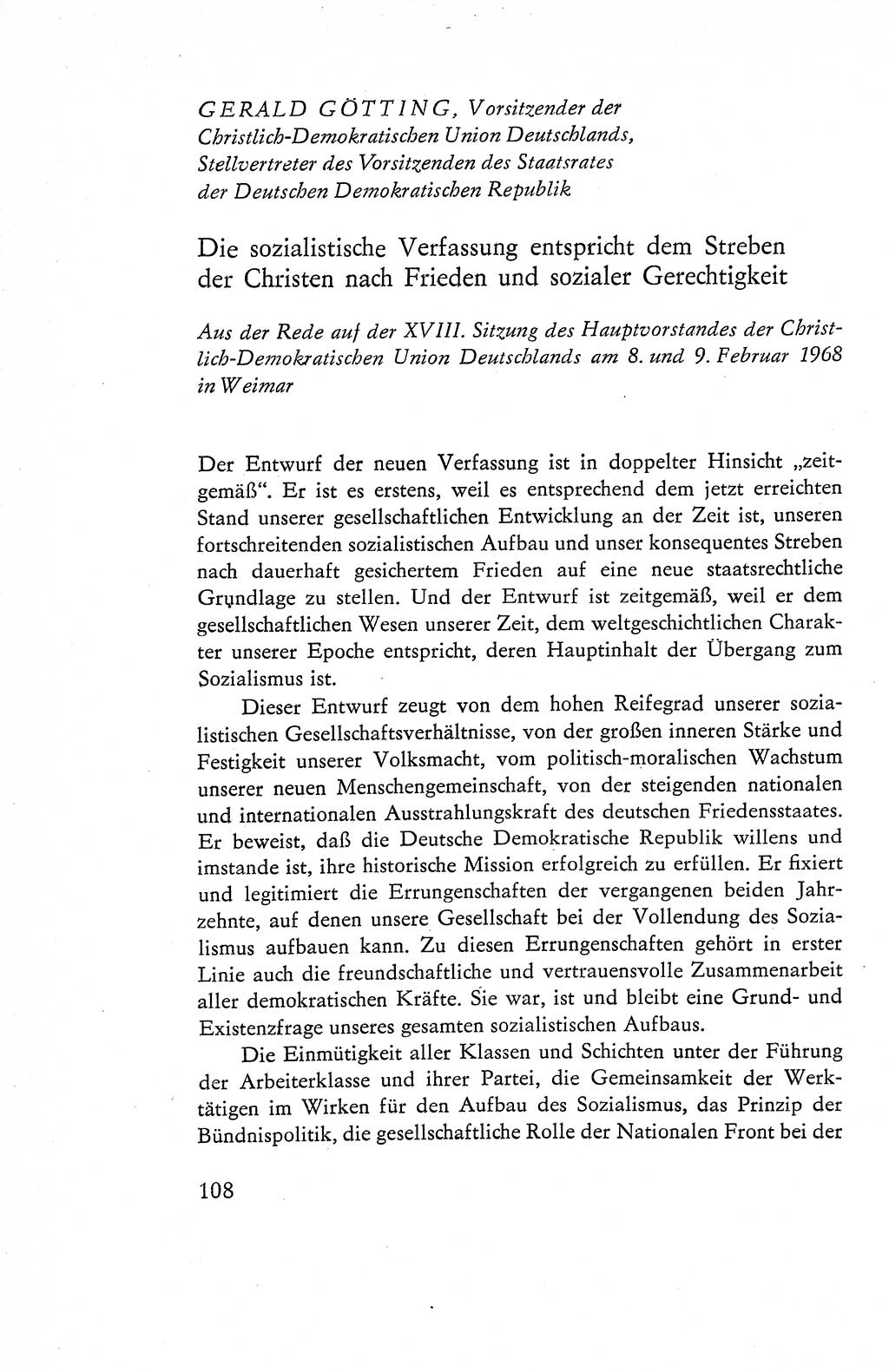 Verfassung der Deutschen Demokratischen Republik (DDR), Dokumente, Kommentar 1969, Band 1, Seite 108 (Verf. DDR Dok. Komm. 1969, Bd. 1, S. 108)