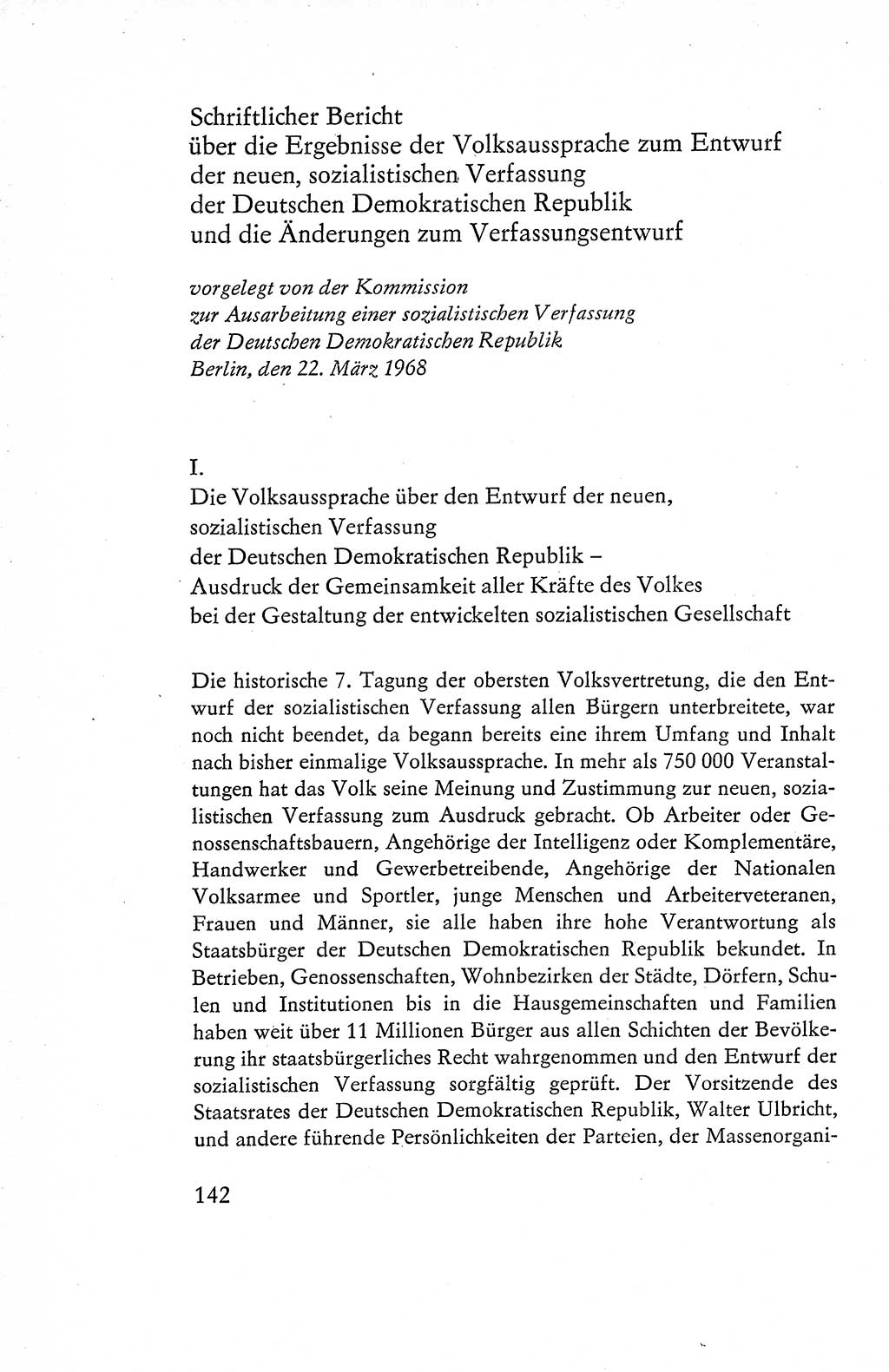 Verfassung der Deutschen Demokratischen Republik (DDR), Dokumente, Kommentar 1969, Band 1, Seite 142 (Verf. DDR Dok. Komm. 1969, Bd. 1, S. 142)