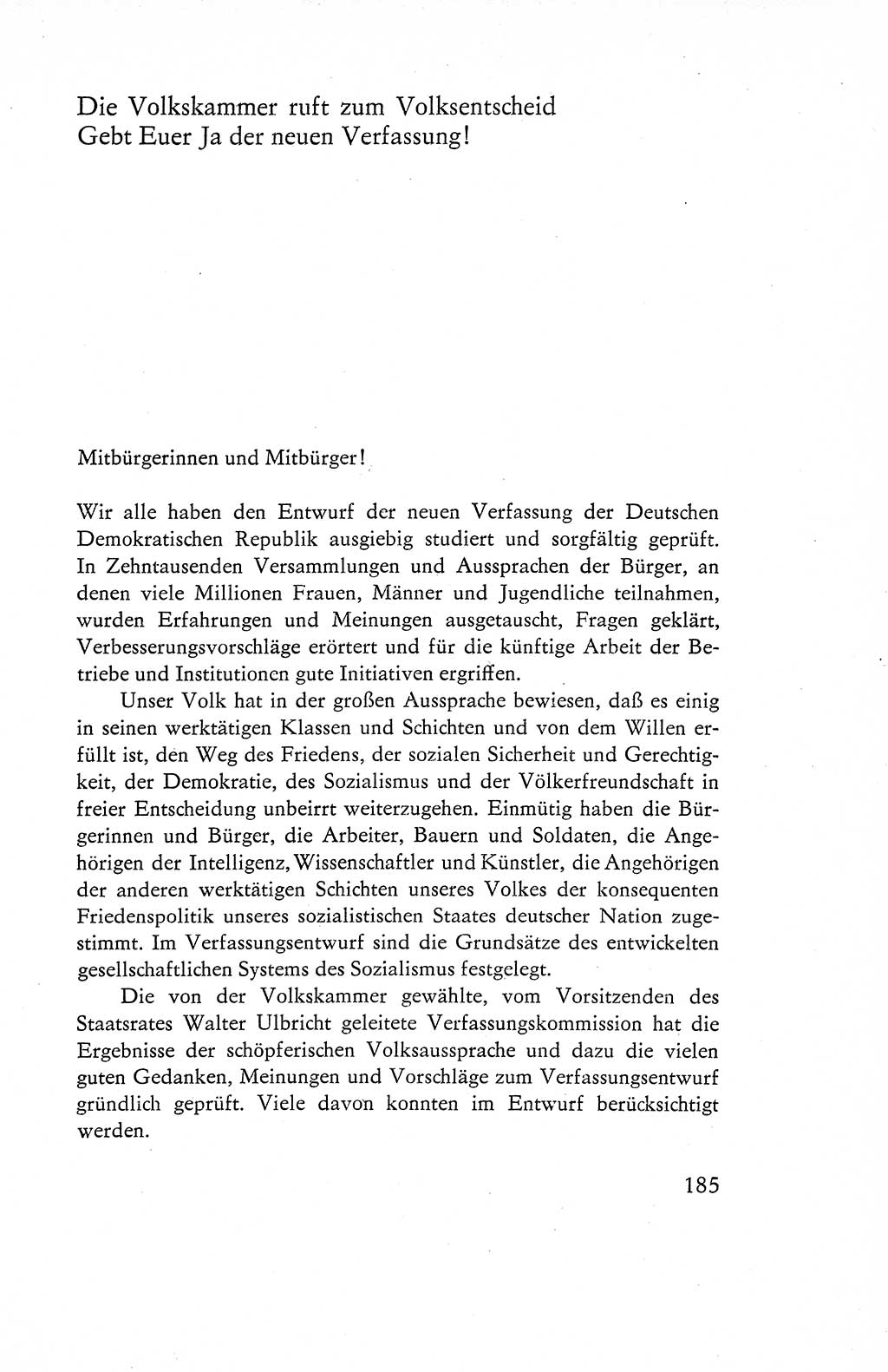 Verfassung der Deutschen Demokratischen Republik (DDR), Dokumente, Kommentar 1969, Band 1, Seite 185 (Verf. DDR Dok. Komm. 1969, Bd. 1, S. 185)