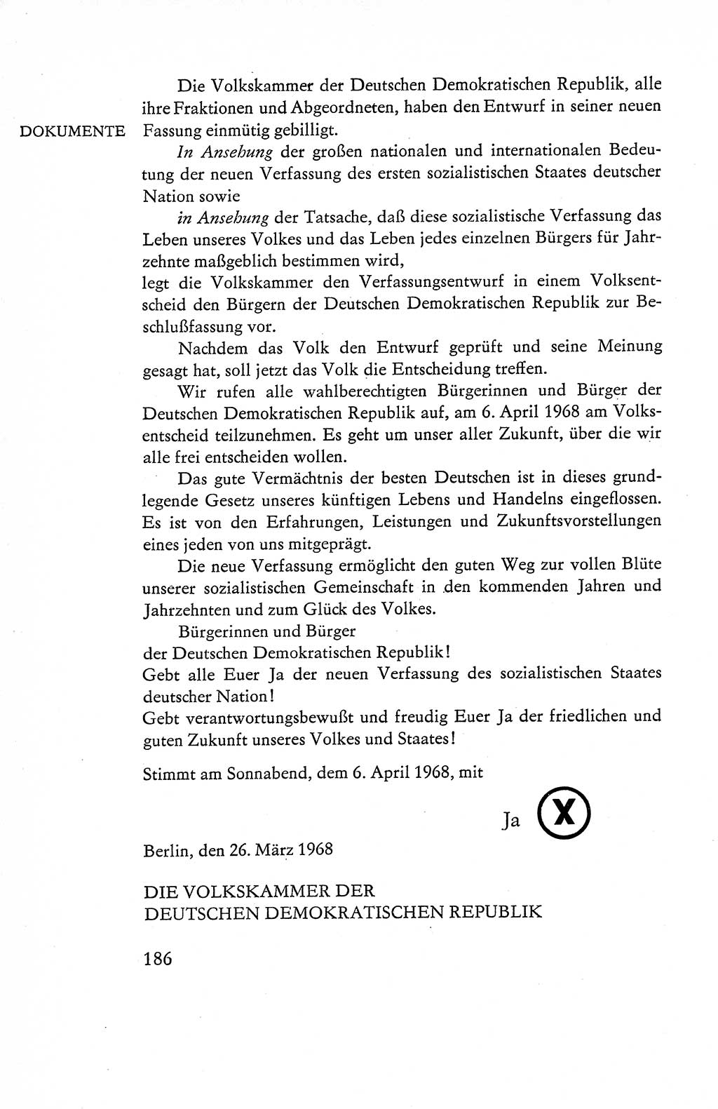 Verfassung der Deutschen Demokratischen Republik (DDR), Dokumente, Kommentar 1969, Band 1, Seite 186 (Verf. DDR Dok. Komm. 1969, Bd. 1, S. 186)
