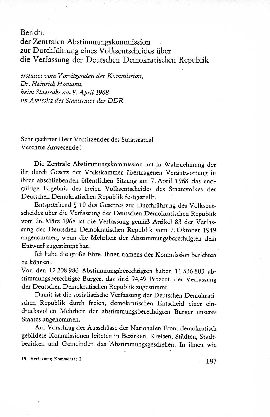 Verfassung der Deutschen Demokratischen Republik (DDR), Dokumente, Kommentar 1969, Band 1, Seite 187 (Verf. DDR Dok. Komm. 1969, Bd. 1, S. 187)