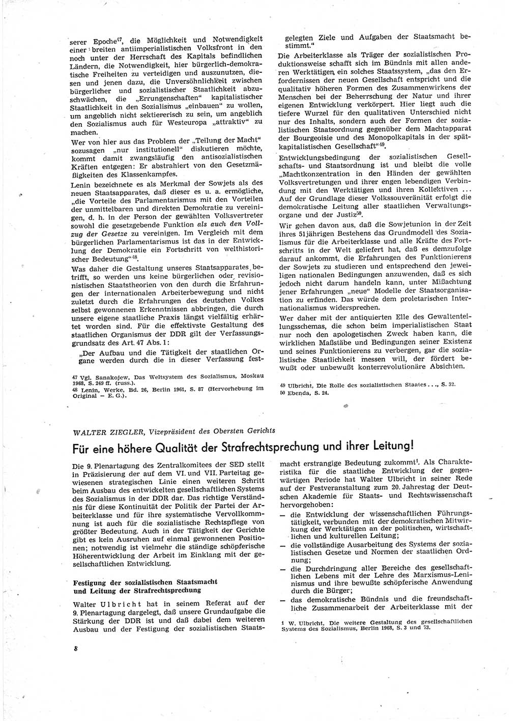 Neue Justiz (NJ), Zeitschrift für Recht und Rechtswissenschaft [Deutsche Demokratische Republik (DDR)], 23. Jahrgang 1969, Seite 8 (NJ DDR 1969, S. 8)