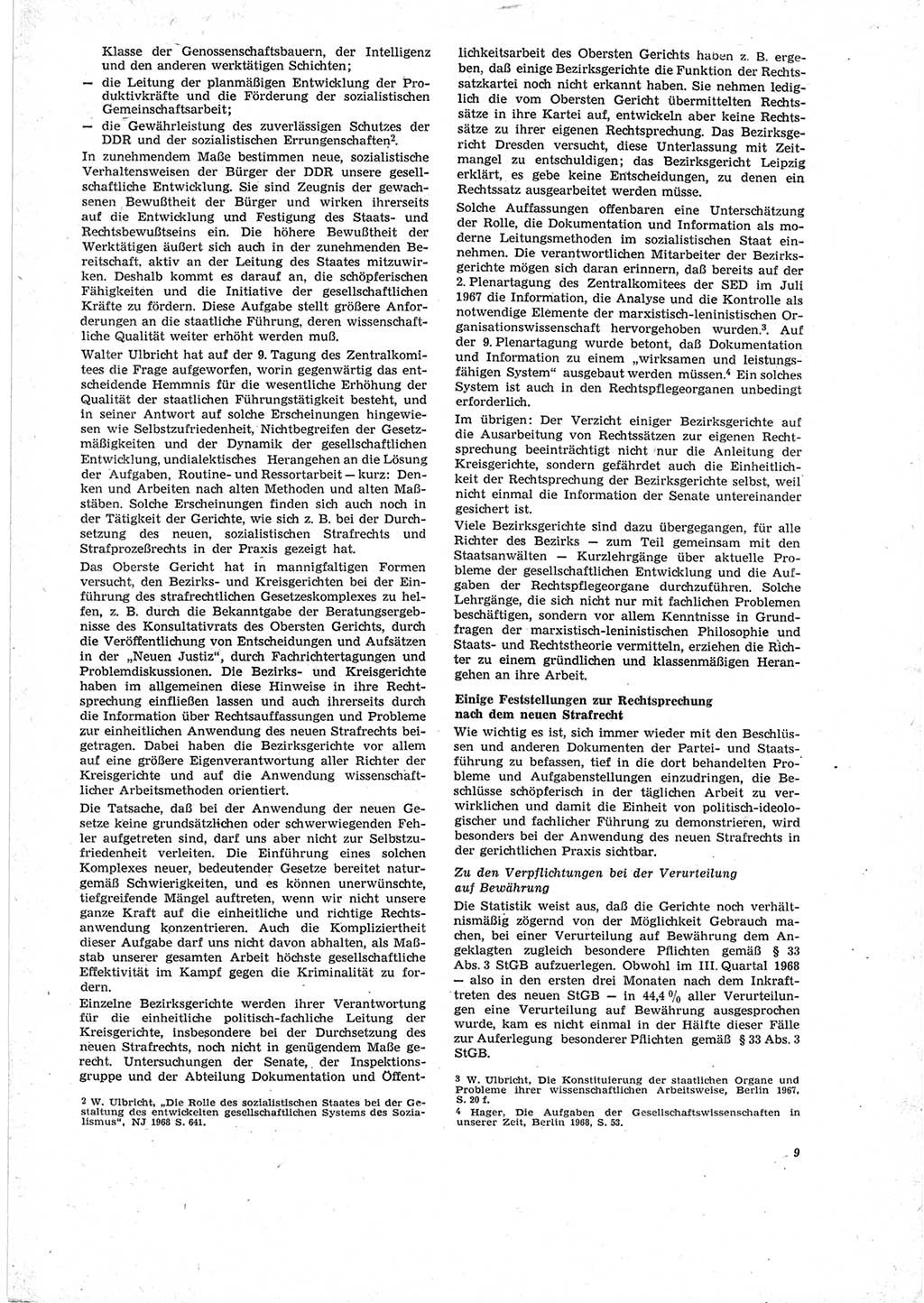 Neue Justiz (NJ), Zeitschrift für Recht und Rechtswissenschaft [Deutsche Demokratische Republik (DDR)], 23. Jahrgang 1969, Seite 9 (NJ DDR 1969, S. 9)